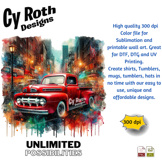 1952 Ford Truck sublimation design for tumblers, T-Shirts, Wall Art (PNG, SVG Digital Download).