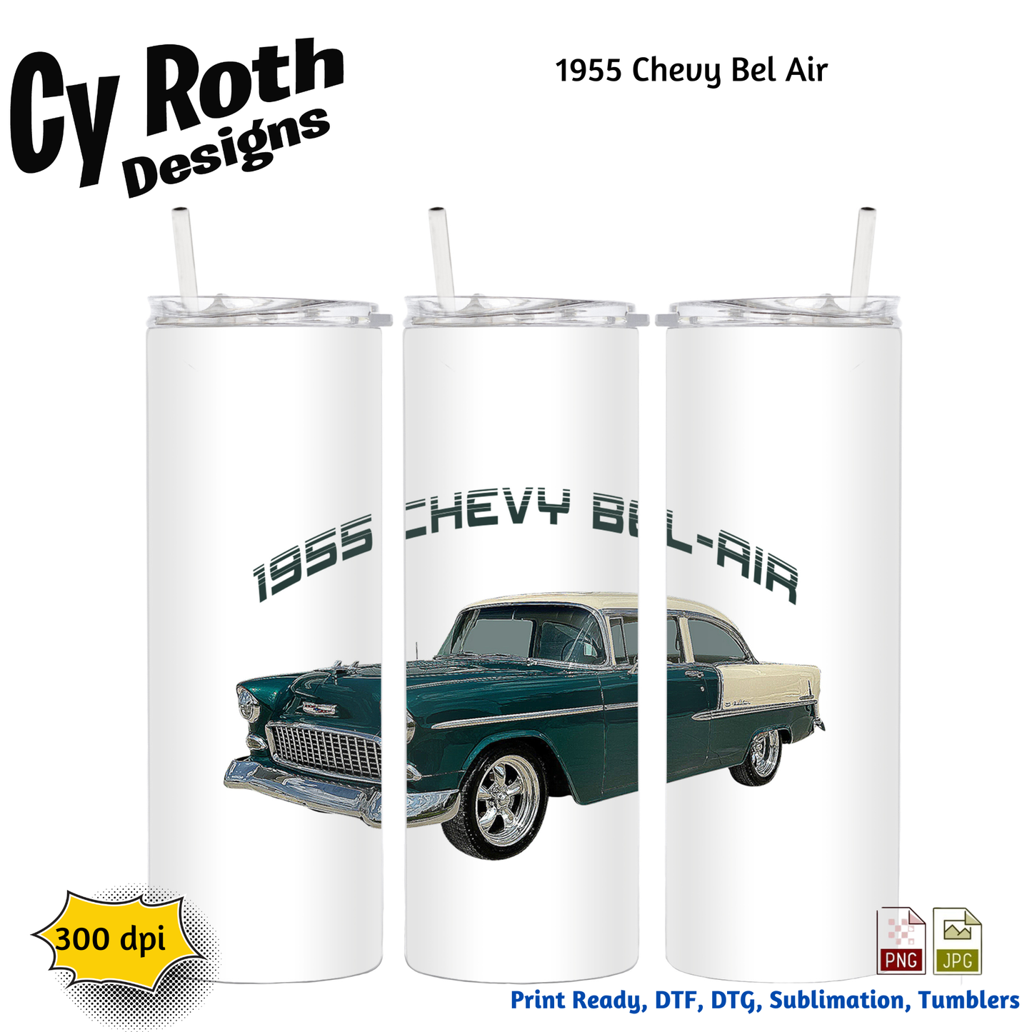 20 oz tumbler with 1955 Chevy Bel Air sublimation design