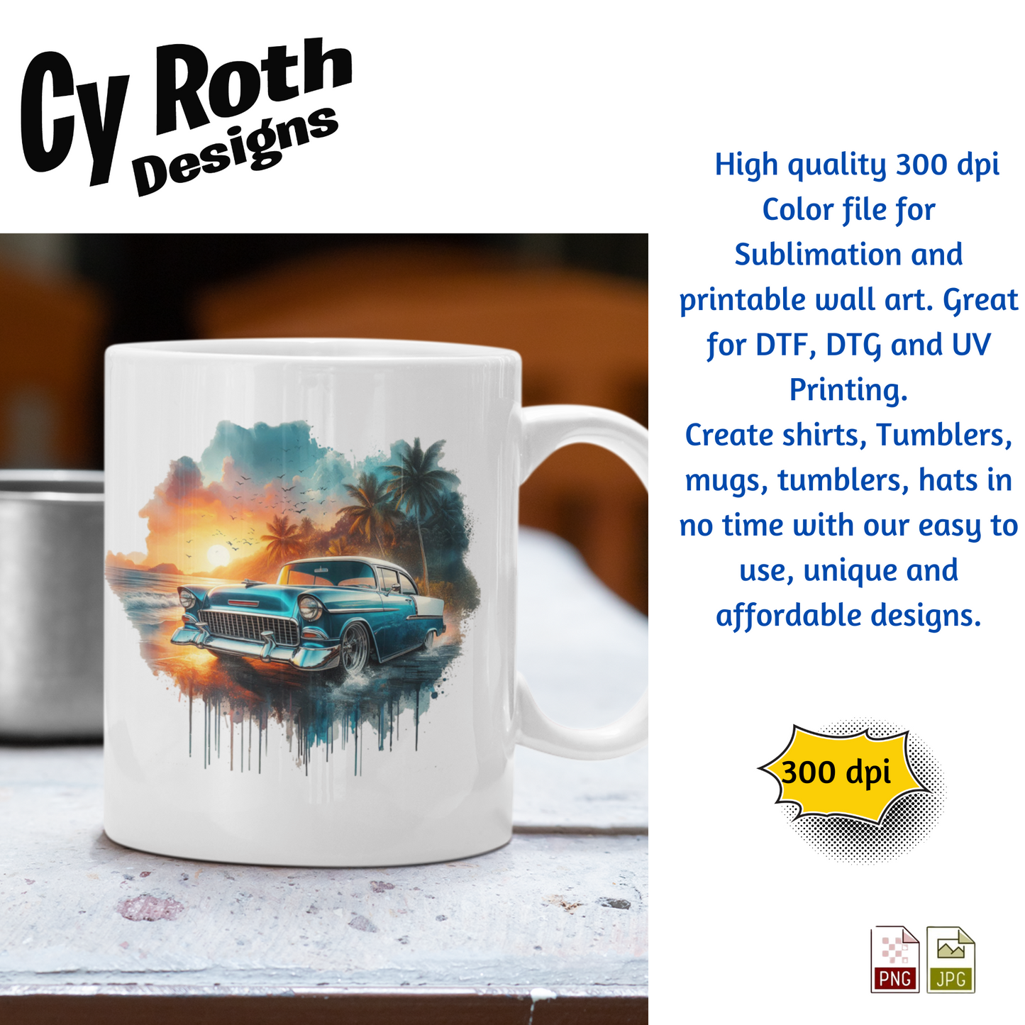 1955 Chevy Bel Air Sublimation Wall Art 20oz skinny Tumbler PNG JPG file, shirt PNG, Junk Journal image