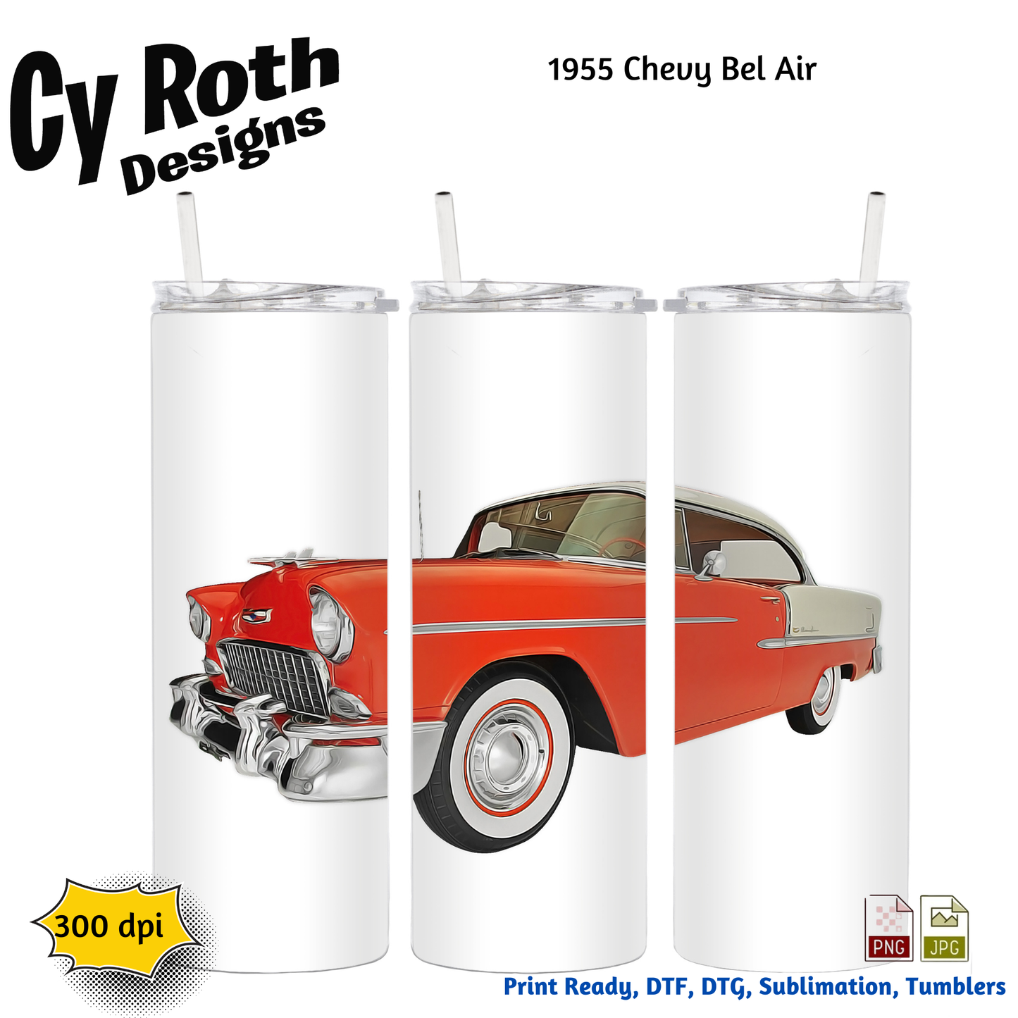20 oz tumbler with 1955 Chevy Bel Air design.