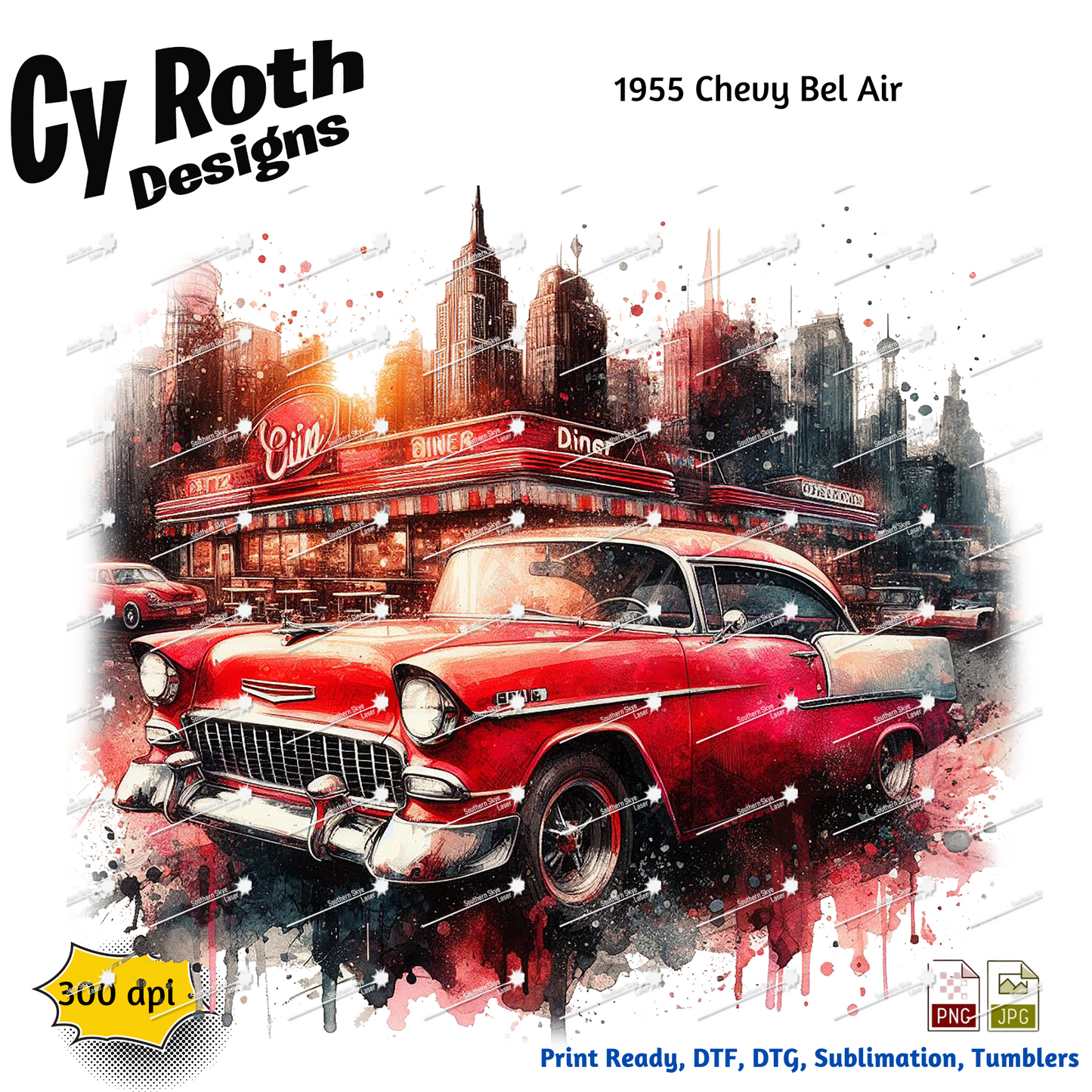 1955 Chevy Bel Air Sublimation PNG JPG file, Wall Art 20oz skinny Tumbler, shirt PNG, Junk Journal image