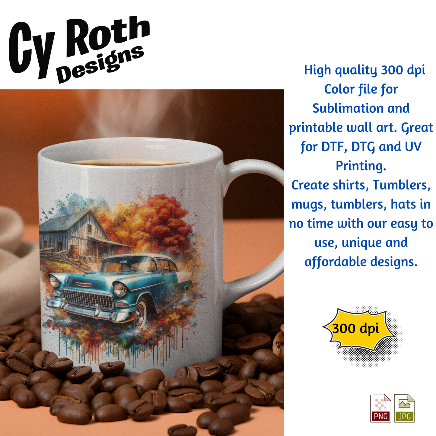1955 Chevy Bel Air Sublimation Wall Art 20oz skinny Tumbler PNG JPG file, shirt PNG, Junk Journal image