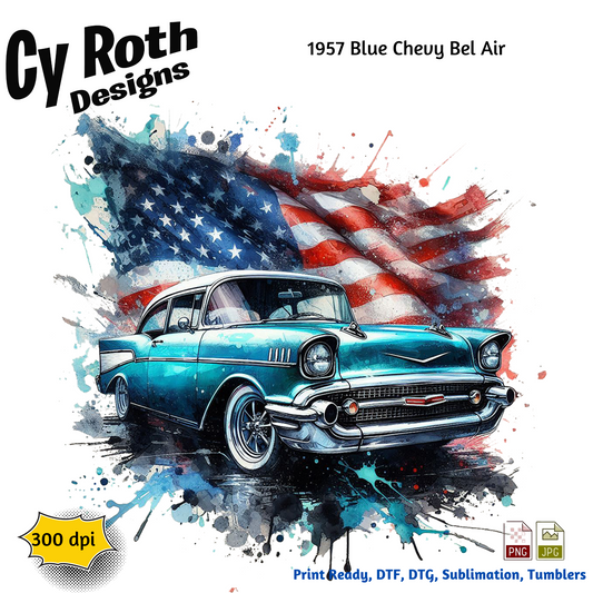 1957 Chevy Bel Air Sublimation Wall Art 20oz skinny Tumbler PNG JPG file, shirt PNG, Junk Journal image