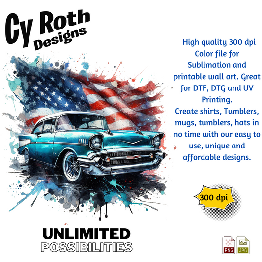1957 Chevy Bel Air Sublimation Wall Art 20oz skinny Tumbler PNG JPG file, shirt PNG, Junk Journal image