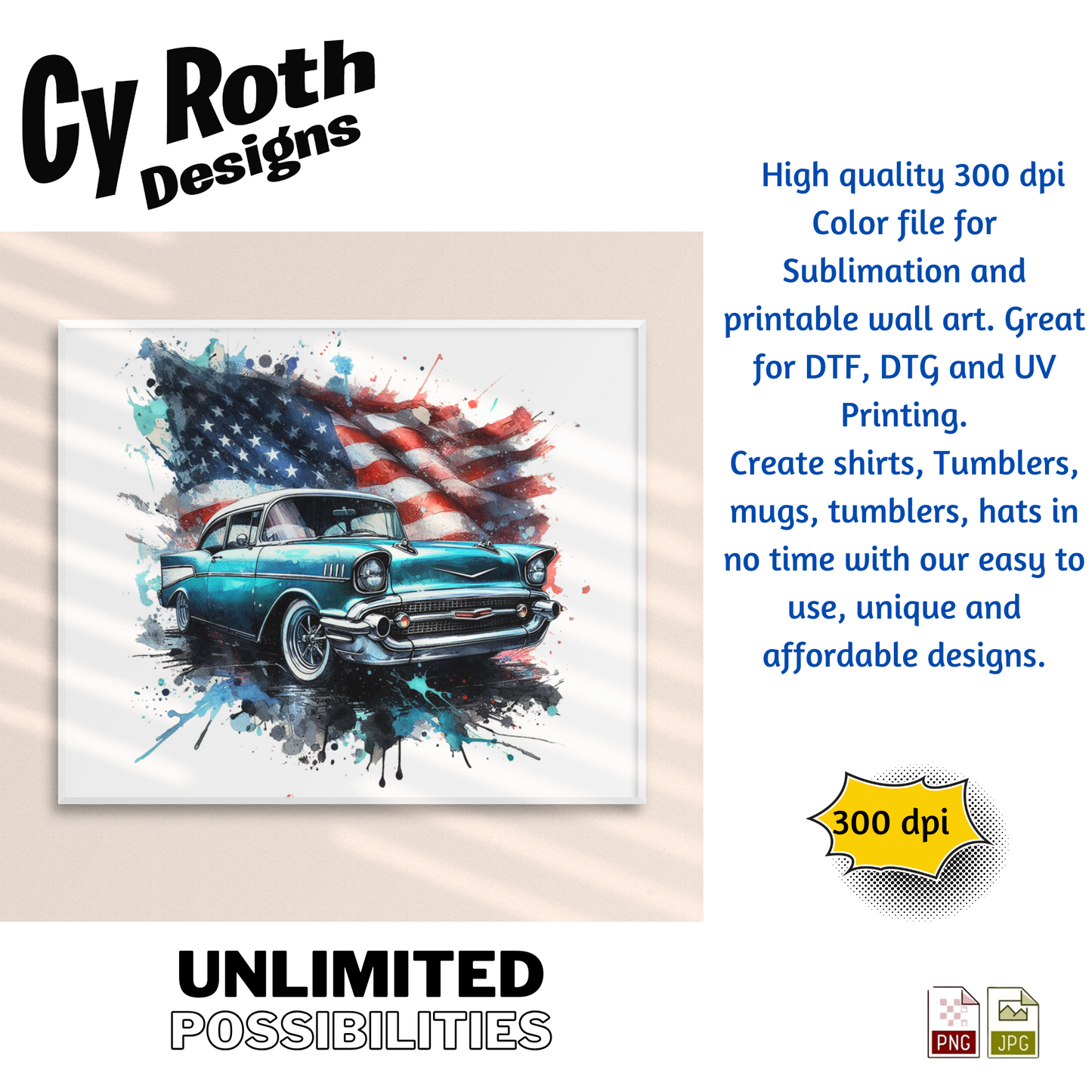 1957 Chevy Bel Air Sublimation Wall Art 20oz skinny Tumbler PNG JPG file, shirt PNG, Junk Journal image