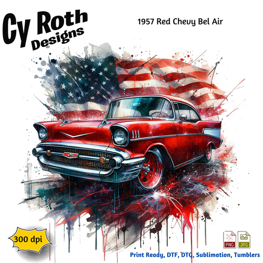 1957 Chevy Bel Air Sublimation Wall Art 20oz skinny Tumbler PNG JPG file, shirt PNG, Junk Journal image