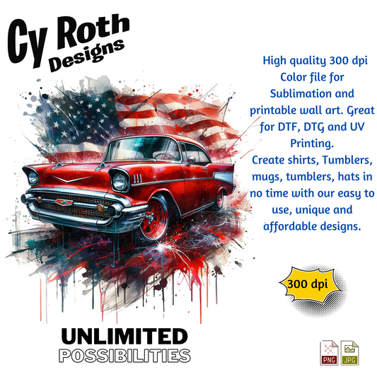 1957 Chevy Bel Air Sublimation Wall Art 20oz skinny Tumbler PNG JPG file, shirt PNG, Junk Journal image