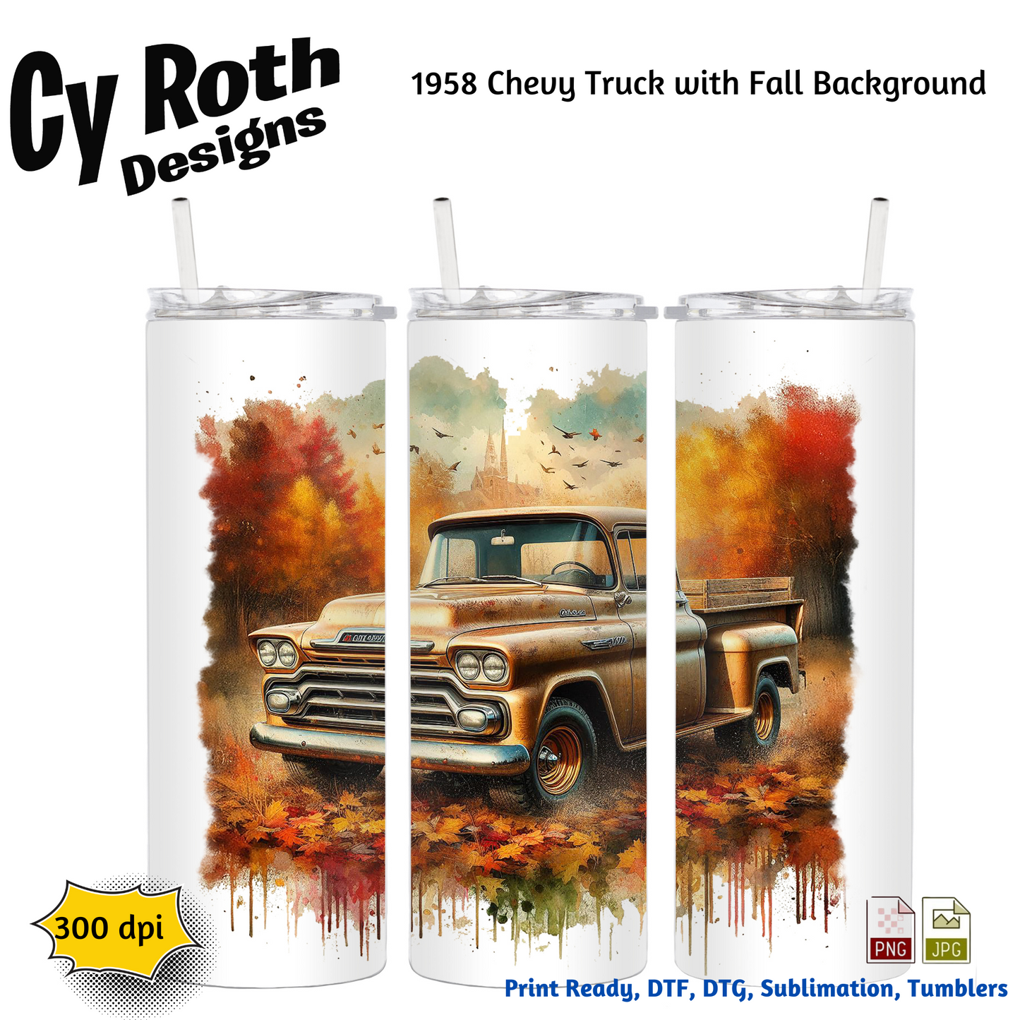 1958 Chevy Truck Sublimation Wall Art 20oz skinny Tumbler PNG JPG file, shirt PNG, Junk Journal image