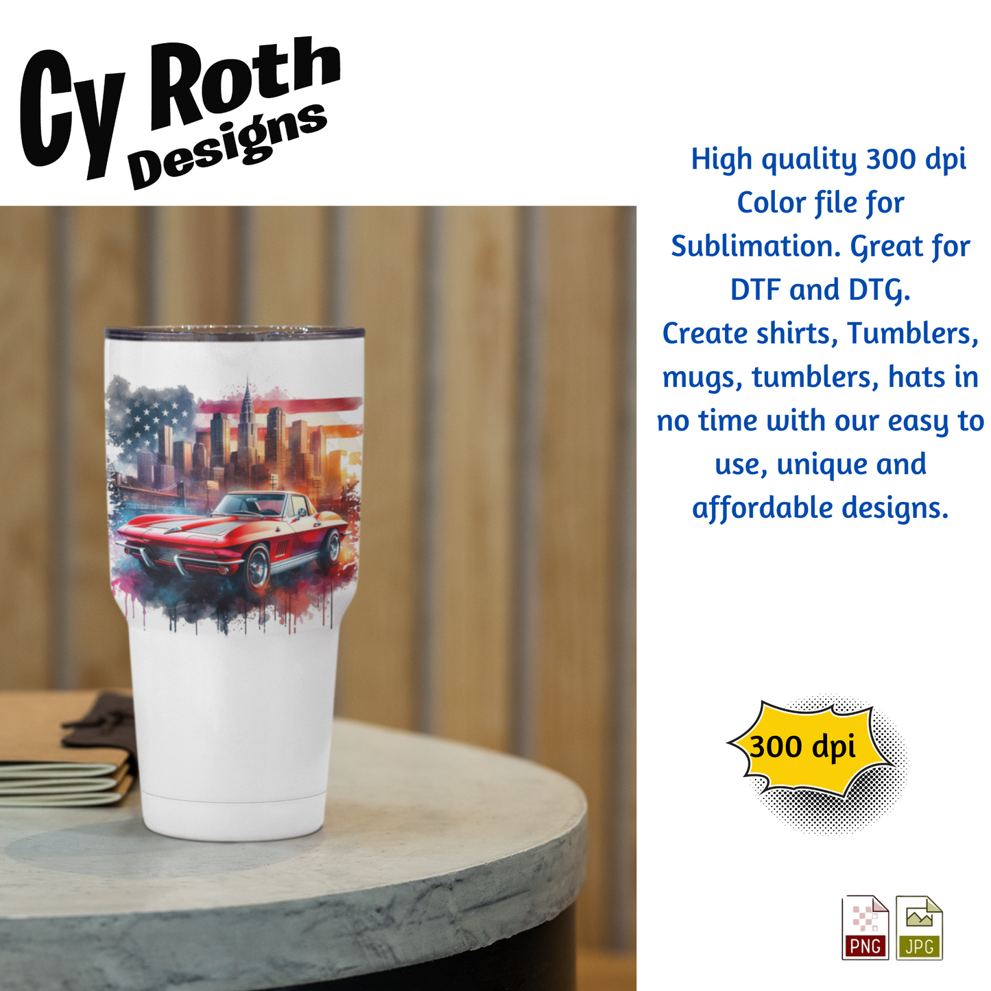 1963 Corvette Sublimation PNG JPG file, Wall Art 20oz skinny Tumbler, shirt PNG, Junk Journal image