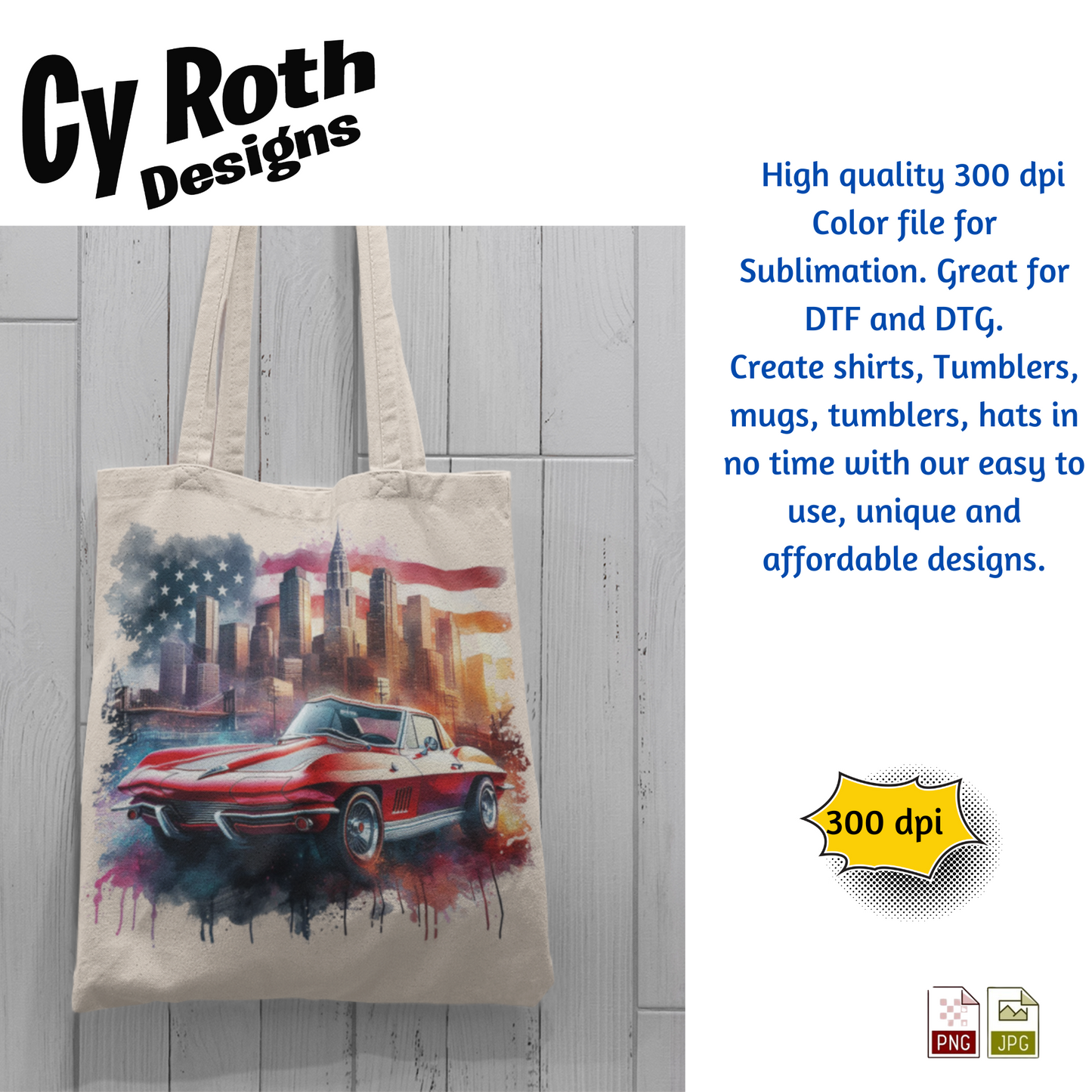 1963 Corvette Sublimation PNG JPG file, Wall Art 20oz skinny Tumbler, shirt PNG, Junk Journal image