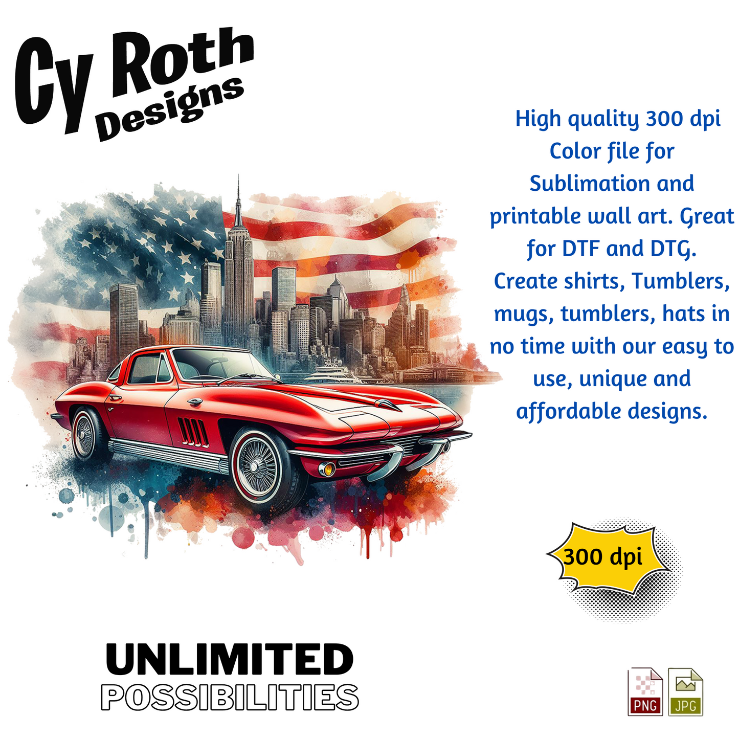 1963 Corvette Sublimation Wall Art 20oz skinny Tumbler PNG JPG file, shirt PNG, Junk Journal image