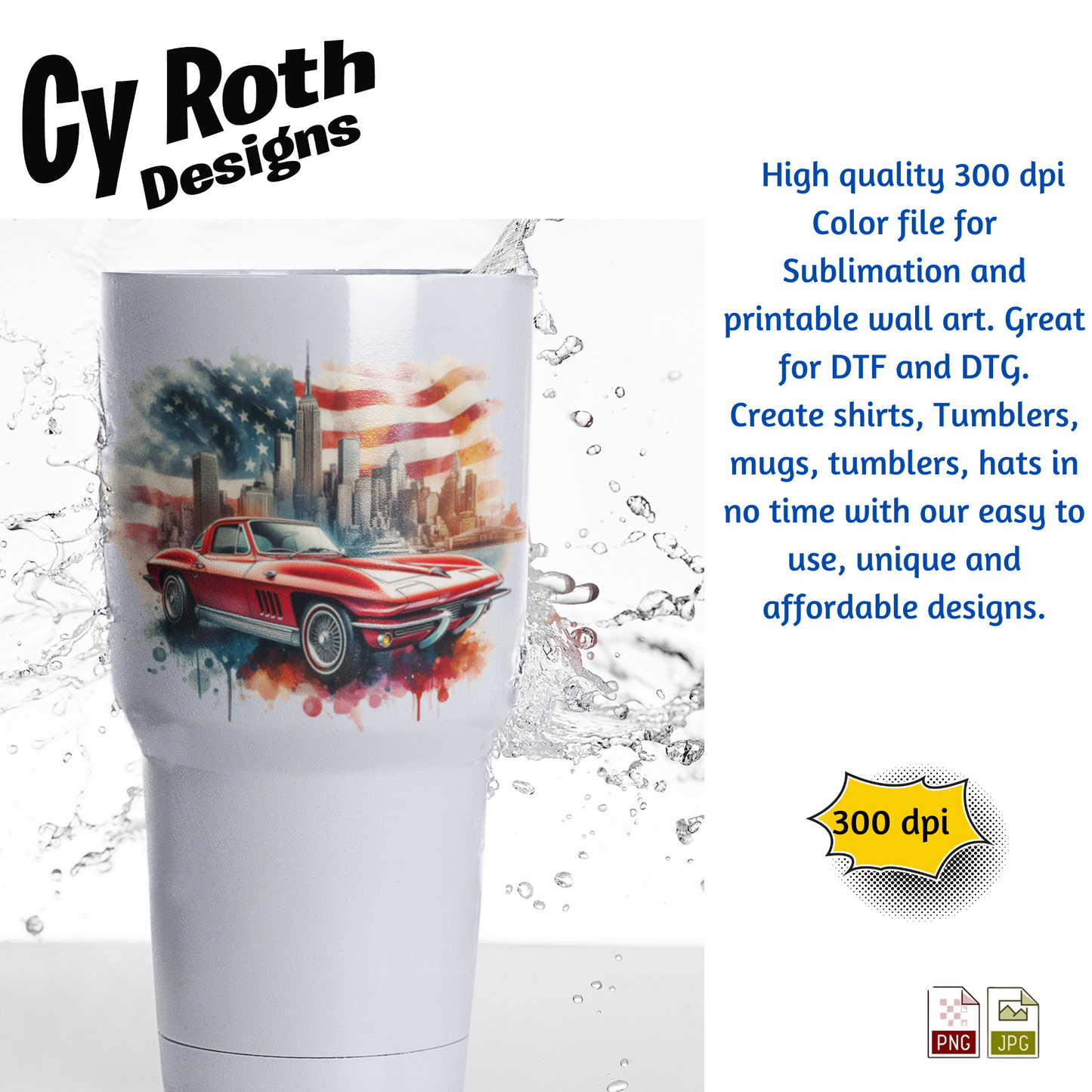 1963 Corvette Sublimation Wall Art 20oz skinny Tumbler PNG JPG file, shirt PNG, Junk Journal image