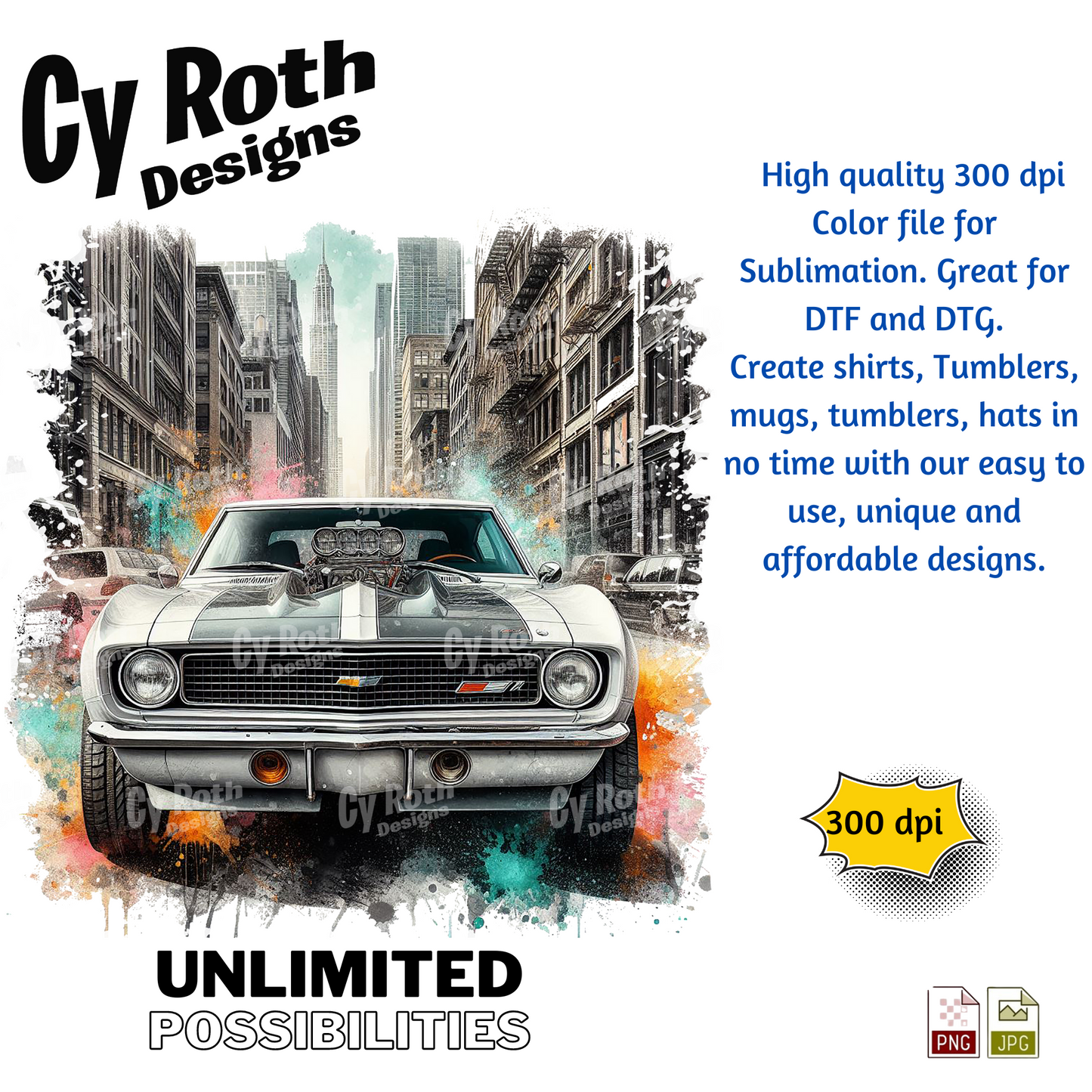 1967 Camaro Sublimation PNG JPG file, Wall Art 20oz skinny Tumbler, shirt PNG, Junk Journal image