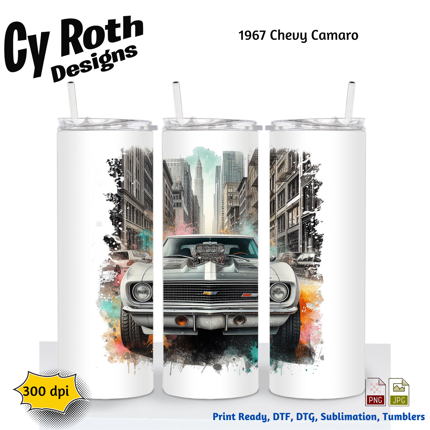 1967 Camaro Sublimation PNG JPG file, Wall Art 20oz skinny Tumbler, shirt PNG, Junk Journal image