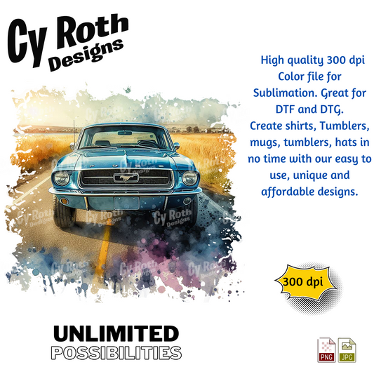 1967 Ford Mustang Sublimation Wall Art 20oz skinny Tumbler PNG JPG file, shirt PNG, Junk Journal image