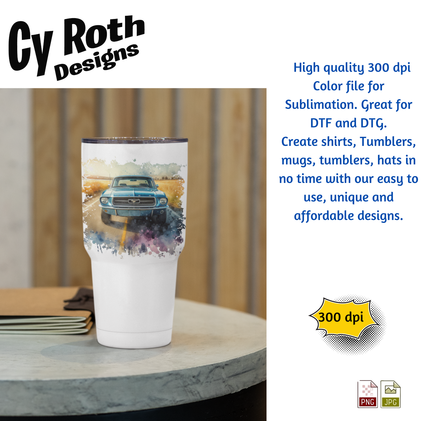 1967 Ford Mustang Sublimation Wall Art 20oz skinny Tumbler PNG JPG file, shirt PNG, Junk Journal image