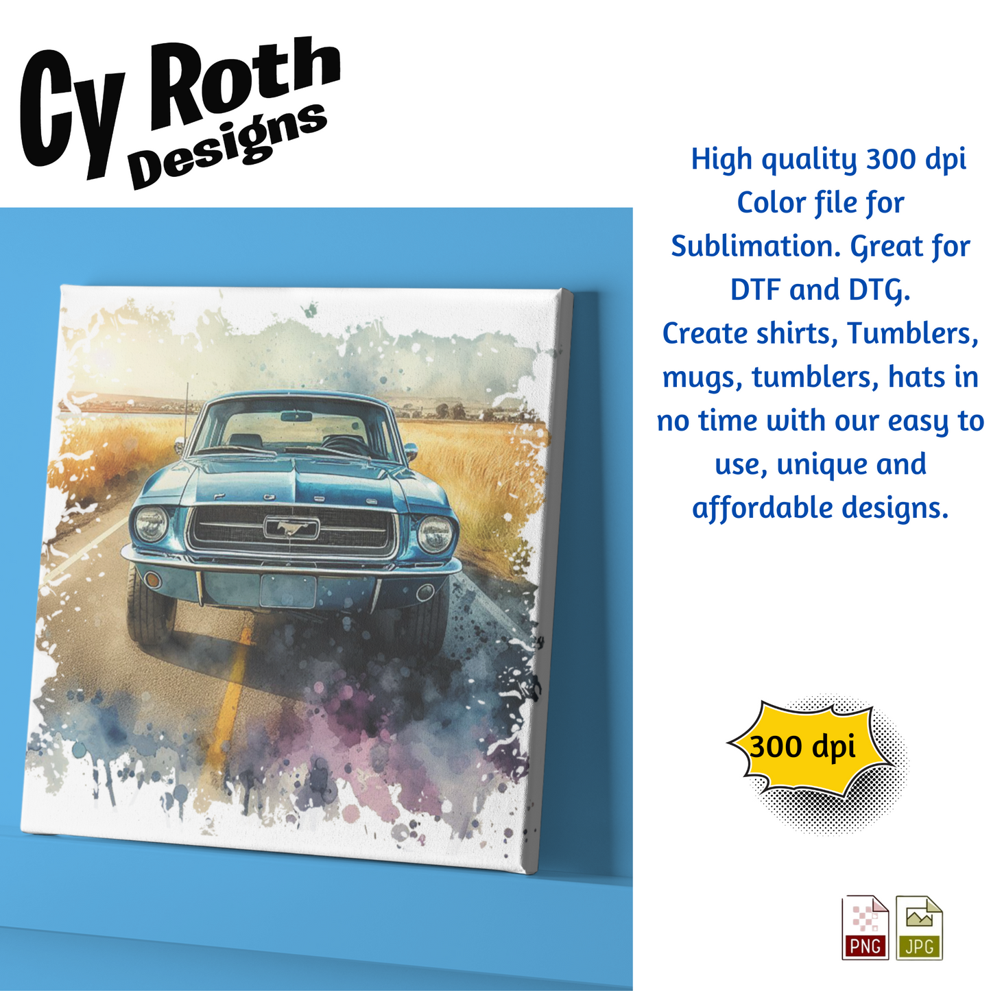 1967 Ford Mustang Sublimation Wall Art 20oz skinny Tumbler PNG JPG file, shirt PNG, Junk Journal image