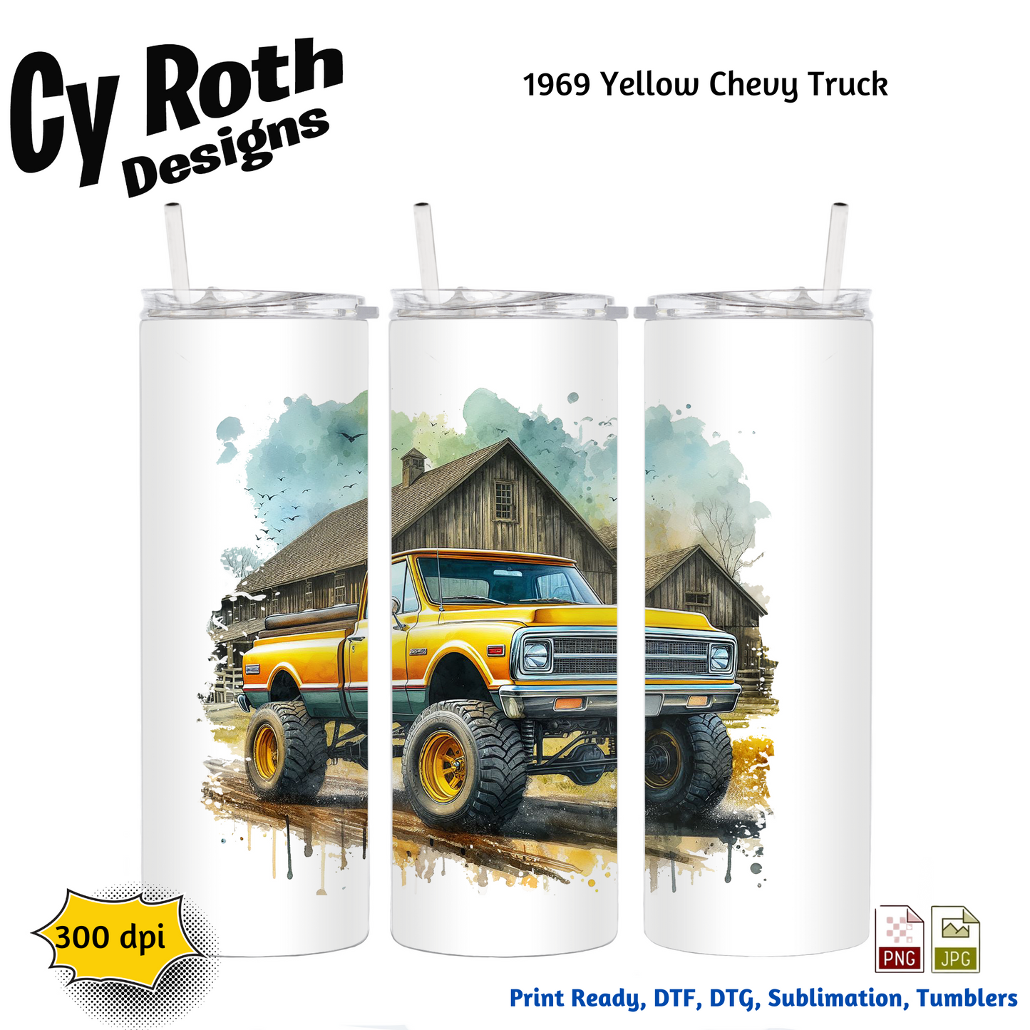 1969 Chevy Truck Sublimation Wall Art 20oz skinny Tumbler PNG JPG file, shirt PNG, Junk Journal image