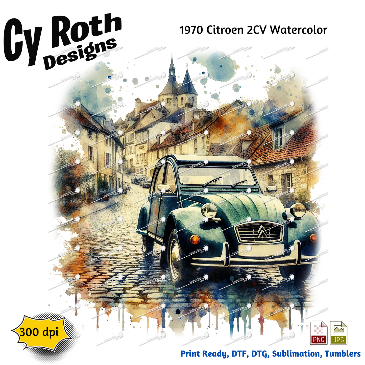 1970 Citroen 2CV Sublimation PNG JPG file, Wall Art 20oz skinny Tumbler, shirt PNG, Junk Journal image
