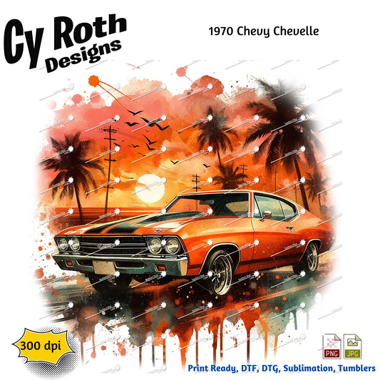 1970 Chevelle Sublimation PNG JPG file, Wall Art 20oz skinny Tumbler, shirt PNG, Junk Journal image