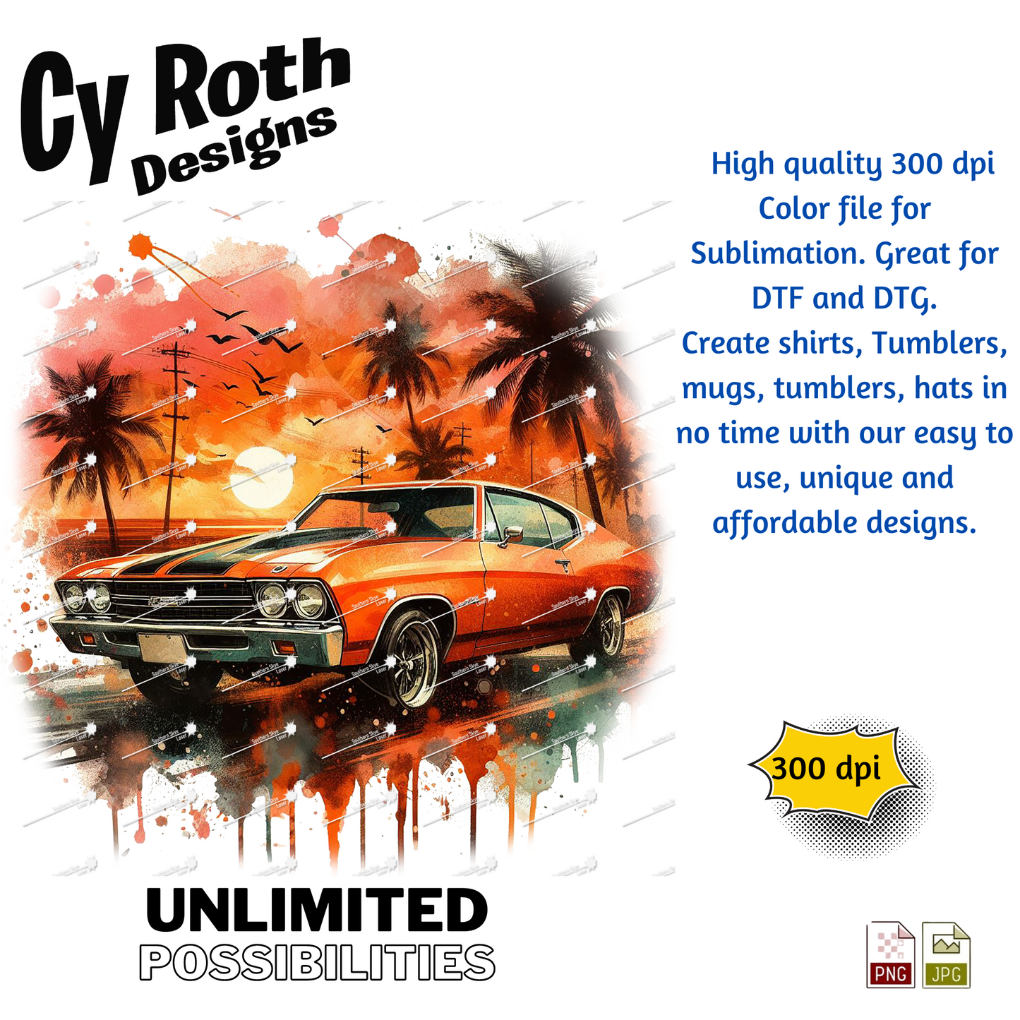 1970 Chevelle Sublimation PNG JPG file, Wall Art 20oz skinny Tumbler, shirt PNG, Junk Journal image