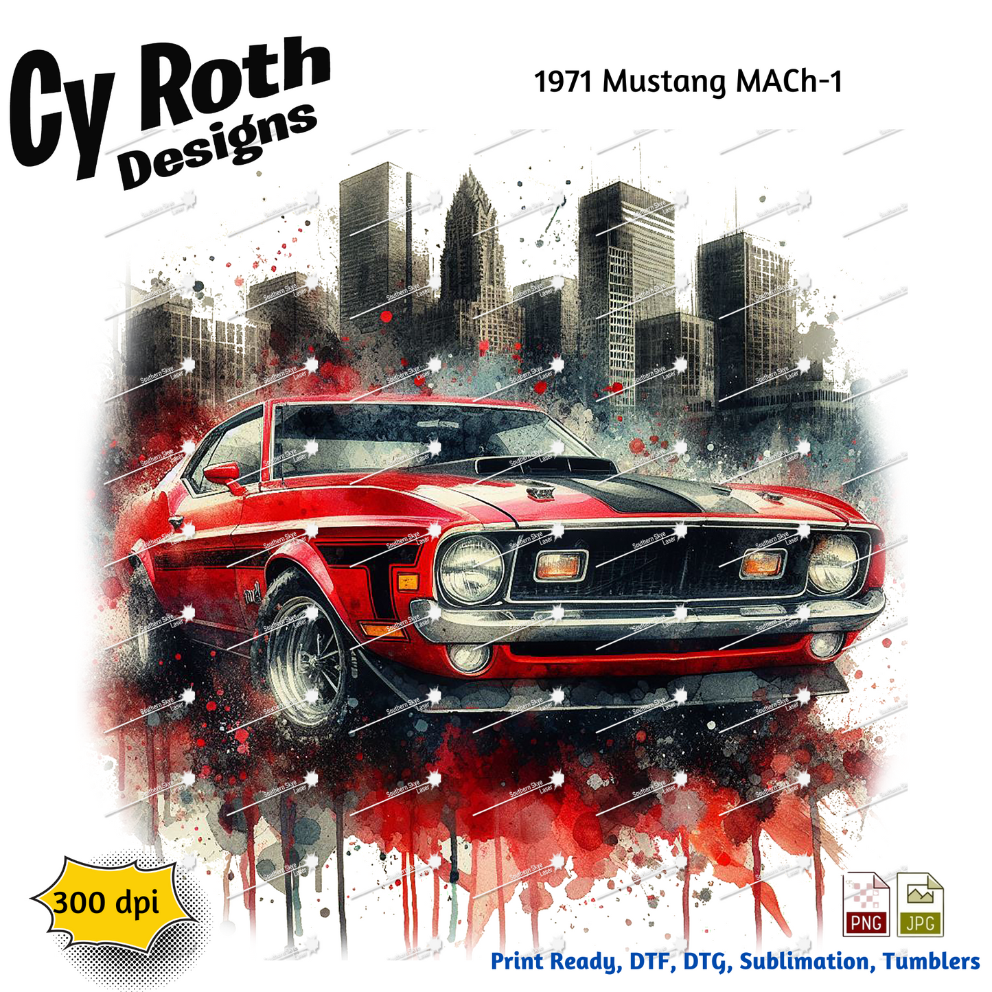 1971 Ford Mustang Mach-1 Sublimation PNG JPG file, Wall Art 20oz skinny Tumbler, shirt PNG, Junk Journal image