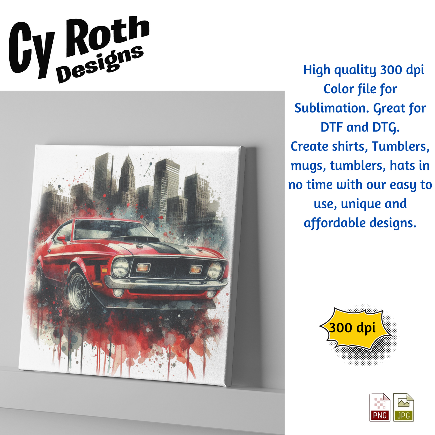 1971 Ford Mustang Mach-1 Sublimation PNG JPG file, Wall Art 20oz skinny Tumbler, shirt PNG, Junk Journal image