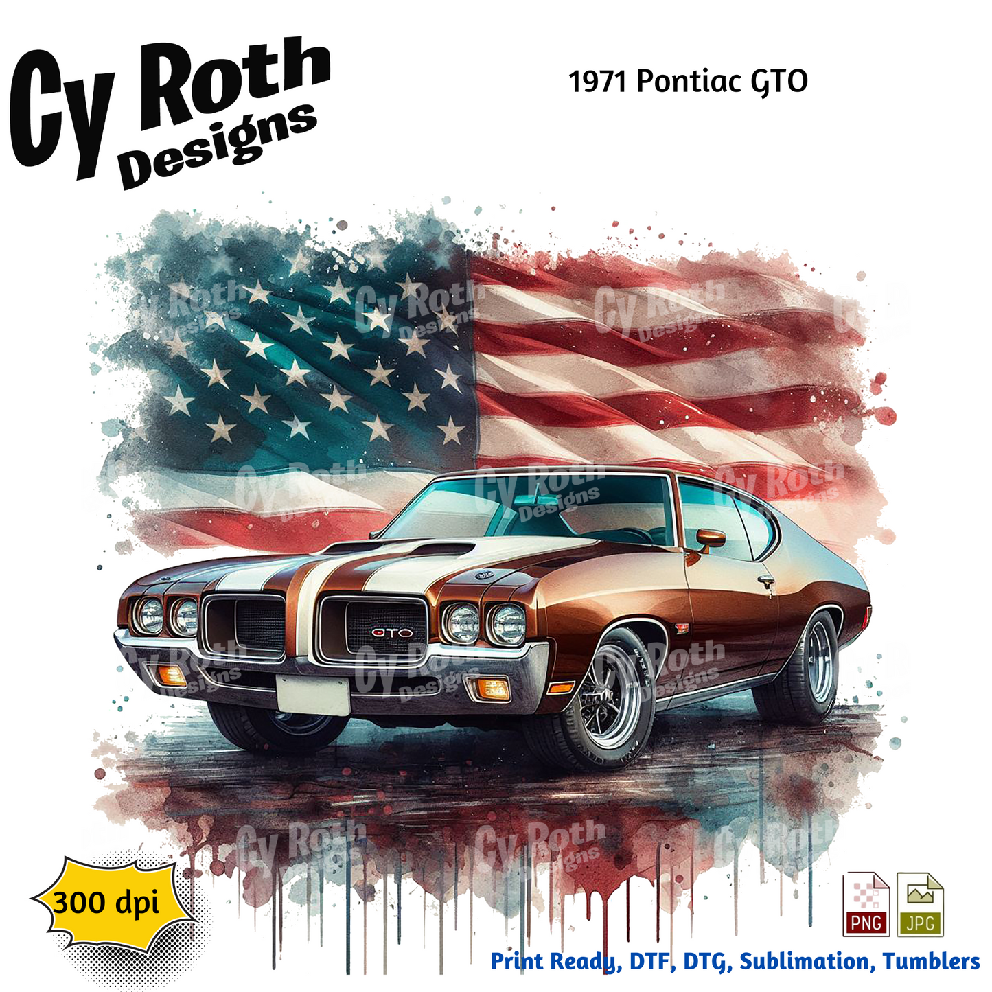 1971 Pontiac GTO Sublimation PNG JPG file, Wall Art 20oz skinny Tumbler, shirt PNG, Junk Journal image