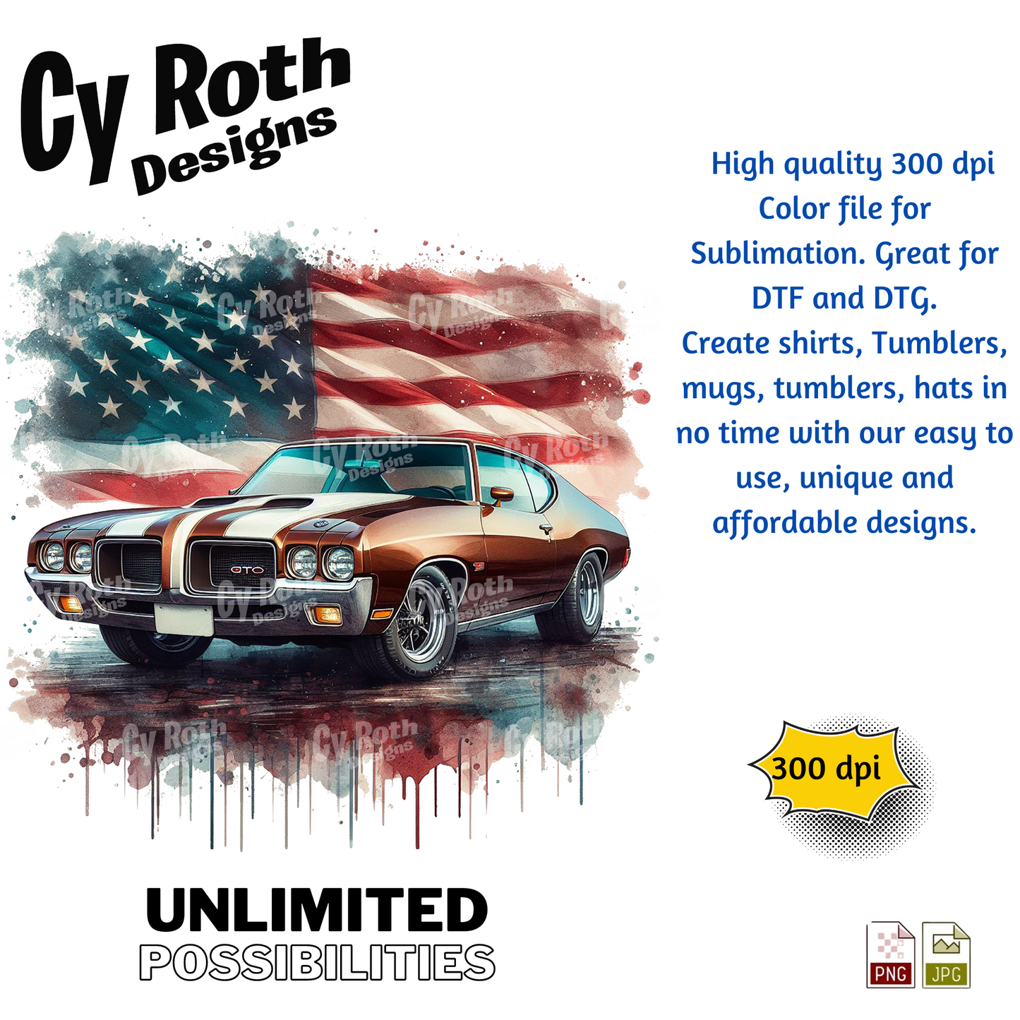 1971 Pontiac GTO Sublimation PNG JPG file, Wall Art 20oz skinny Tumbler, shirt PNG, Junk Journal image