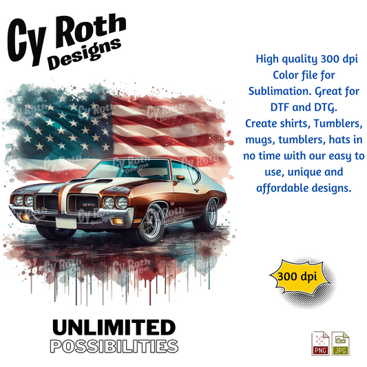 1971 Pontiac GTO Sublimation PNG JPG file, Wall Art 20oz skinny Tumbler, shirt PNG, Junk Journal image