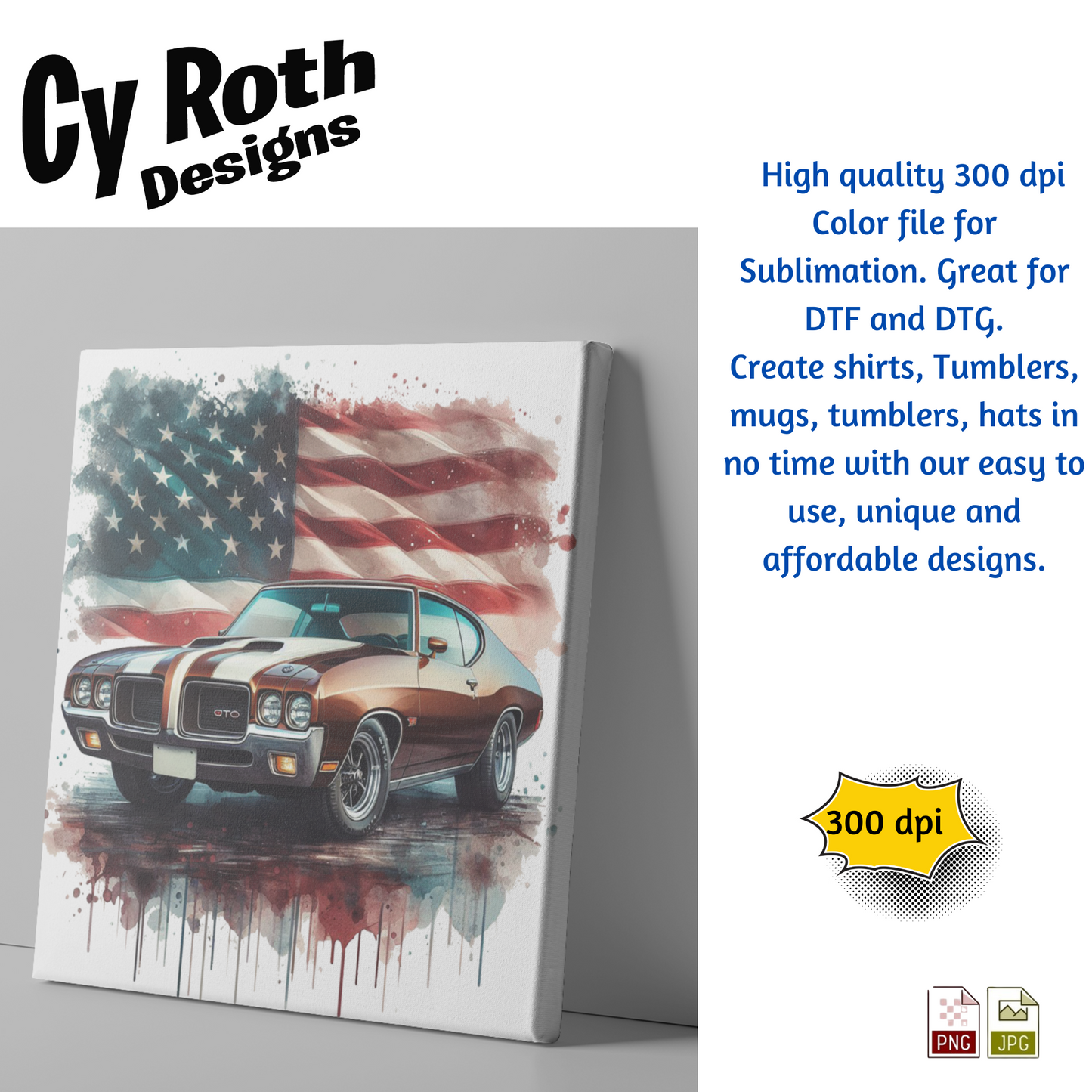 1971 Pontiac GTO Sublimation PNG JPG file, Wall Art 20oz skinny Tumbler, shirt PNG, Junk Journal image