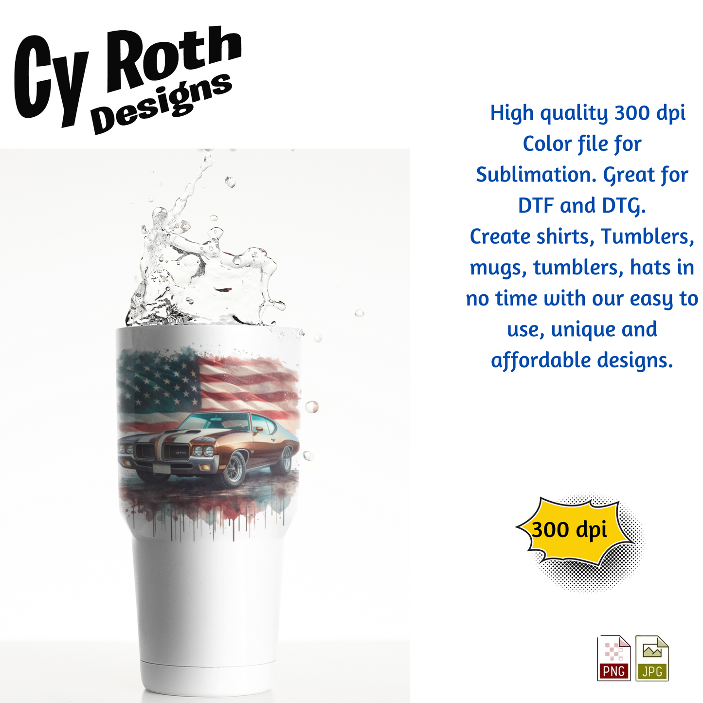 1971 Pontiac GTO Sublimation PNG JPG file, Wall Art 20oz skinny Tumbler, shirt PNG, Junk Journal image