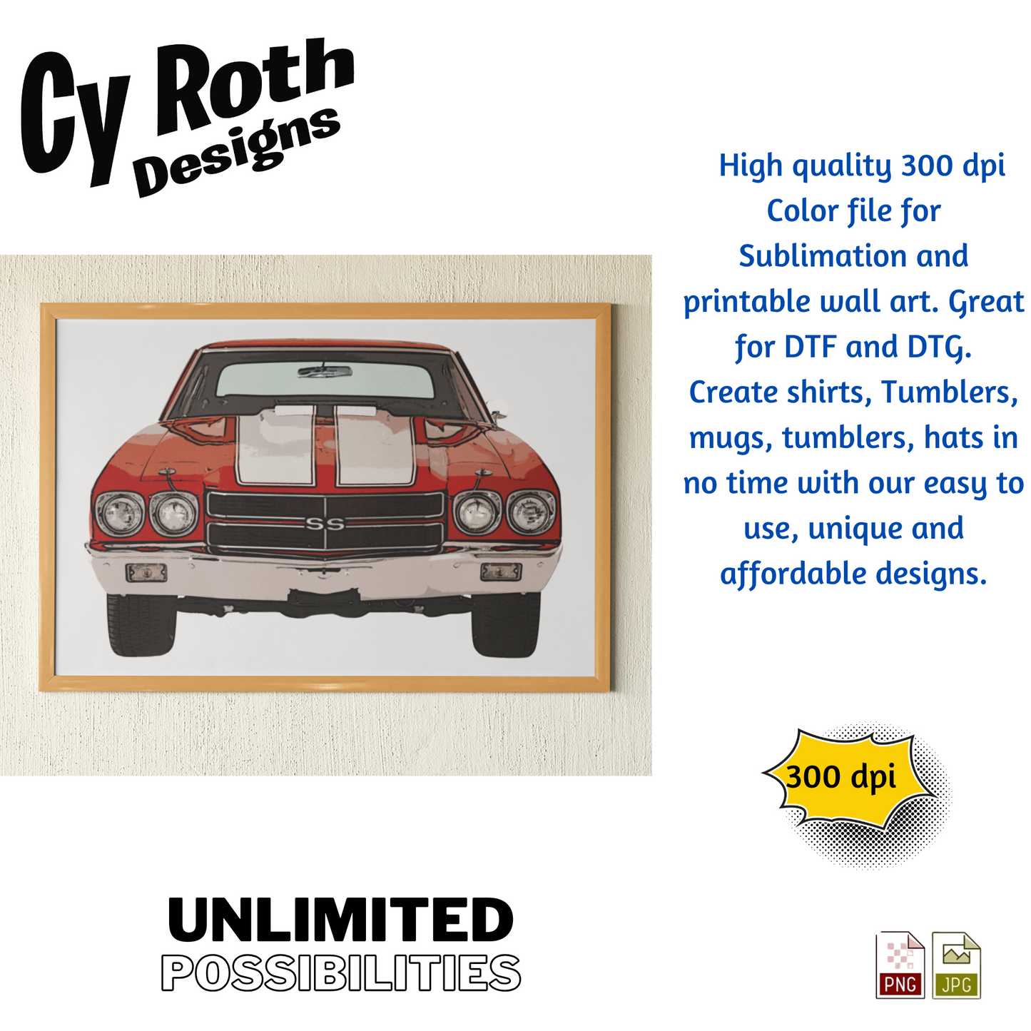 1972 Chevelle Sublimation Wall Art 20oz skinny Tumbler PNG JPG file, shirt PNG, Junk Journal image