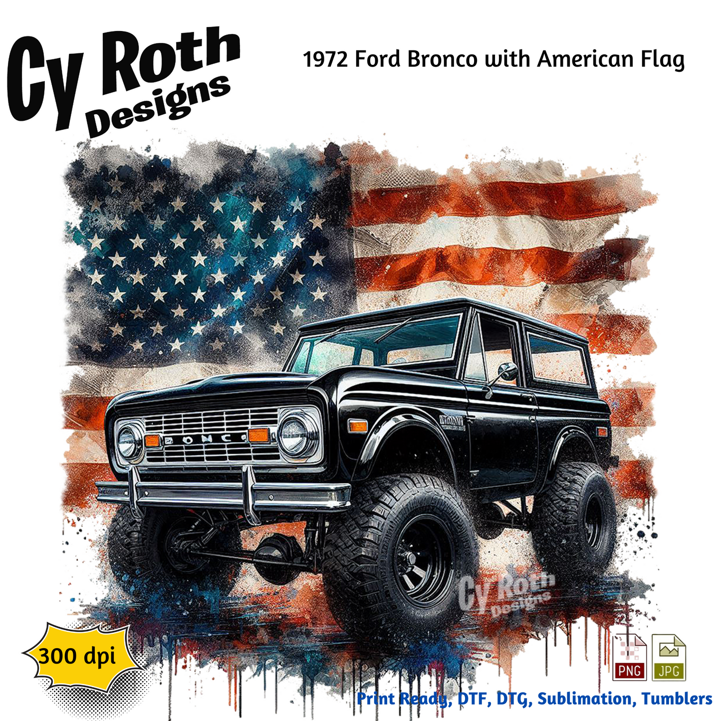 1972 Ford Bronco with American flag design by Cy Roth Designs