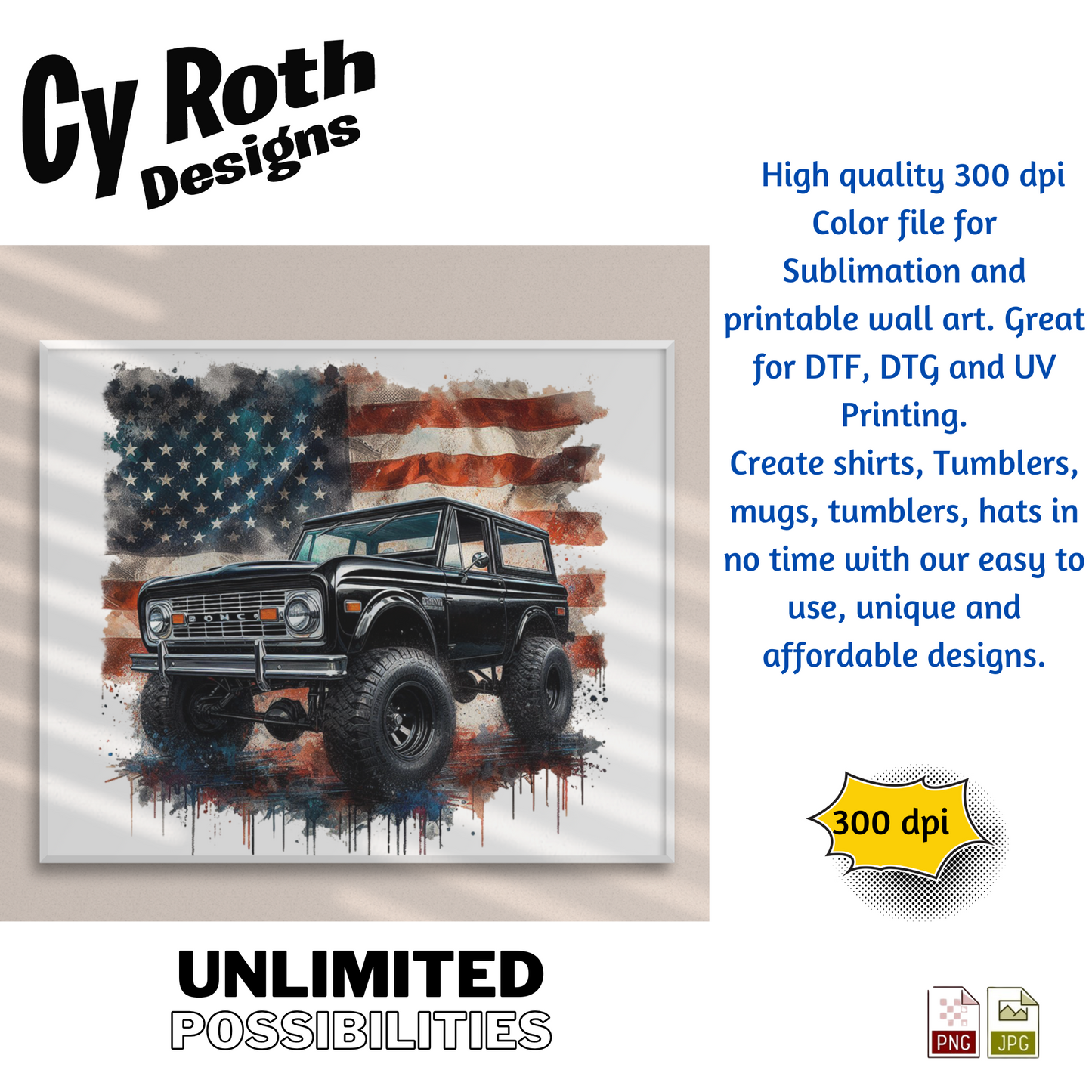 1972 Ford Bronco with American flag design by Cy Roth Designs