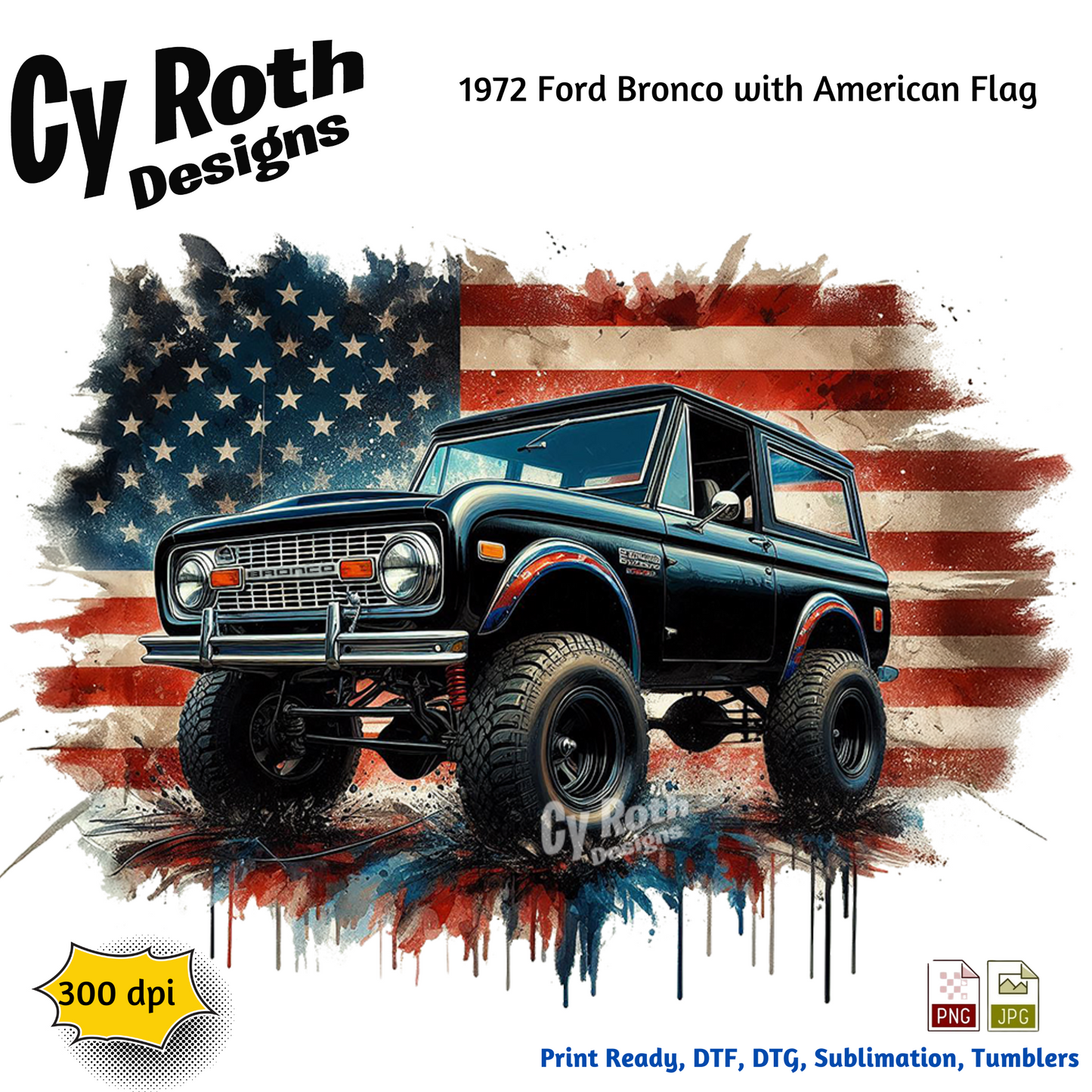 1972 Ford Bronco with American flag design by Cy Roth Designs