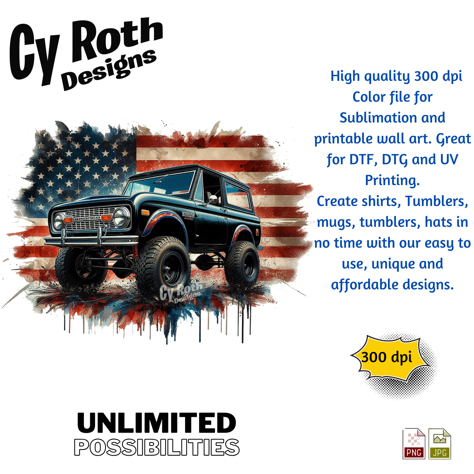 1972 Ford Bronco with American flag design by Cy Roth Designs