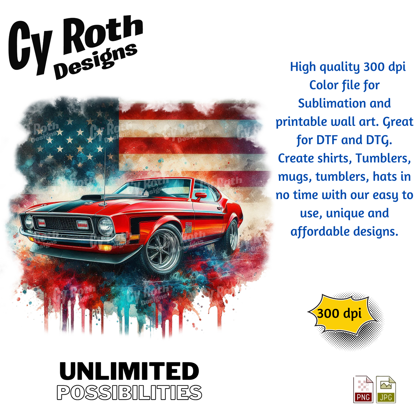 1972 Mustang Sublimation PNG JPG file, Wall Art 20oz skinny Tumbler, shirt PNG, Junk Journal image