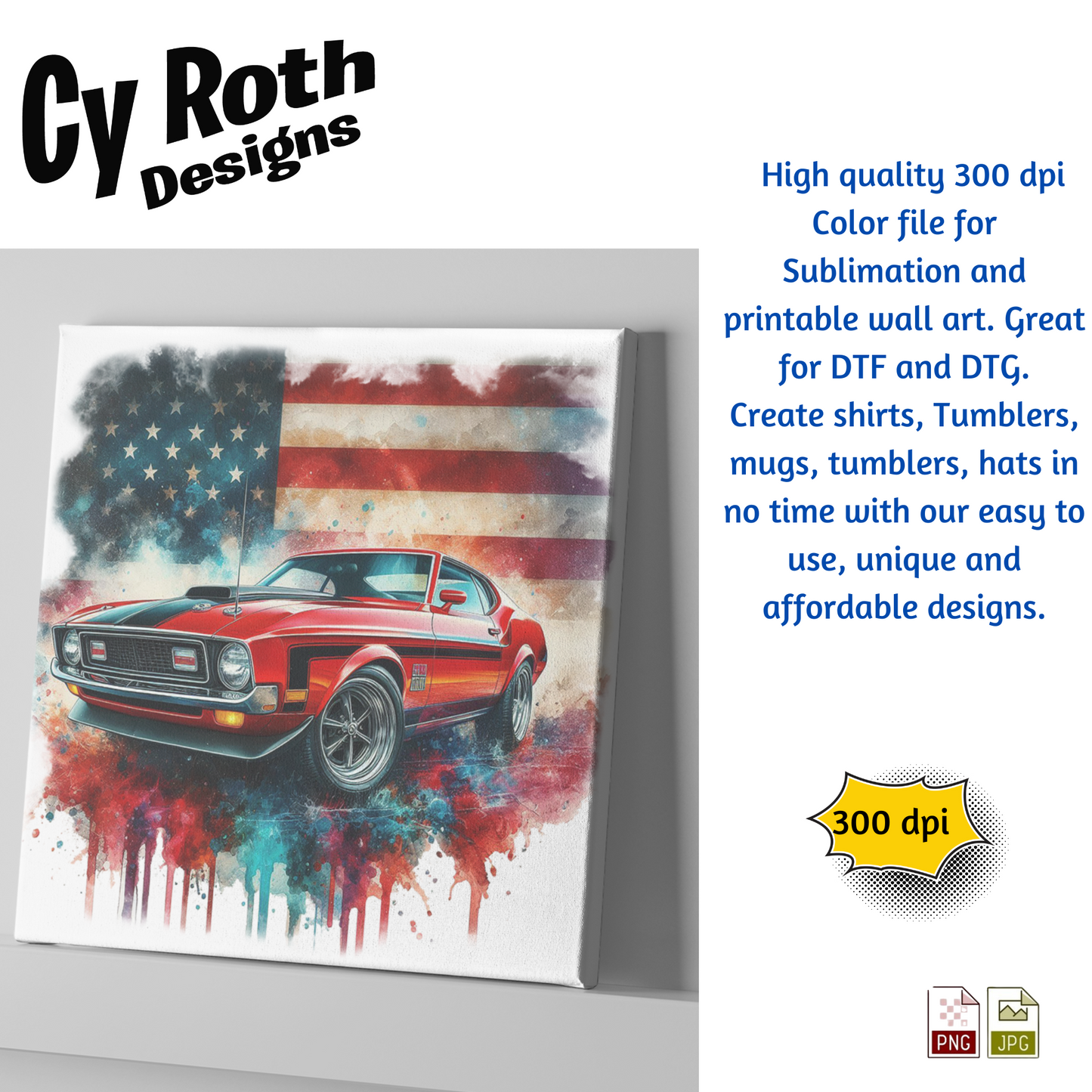 1972 Mustang Sublimation PNG JPG file, Wall Art 20oz skinny Tumbler, shirt PNG, Junk Journal image