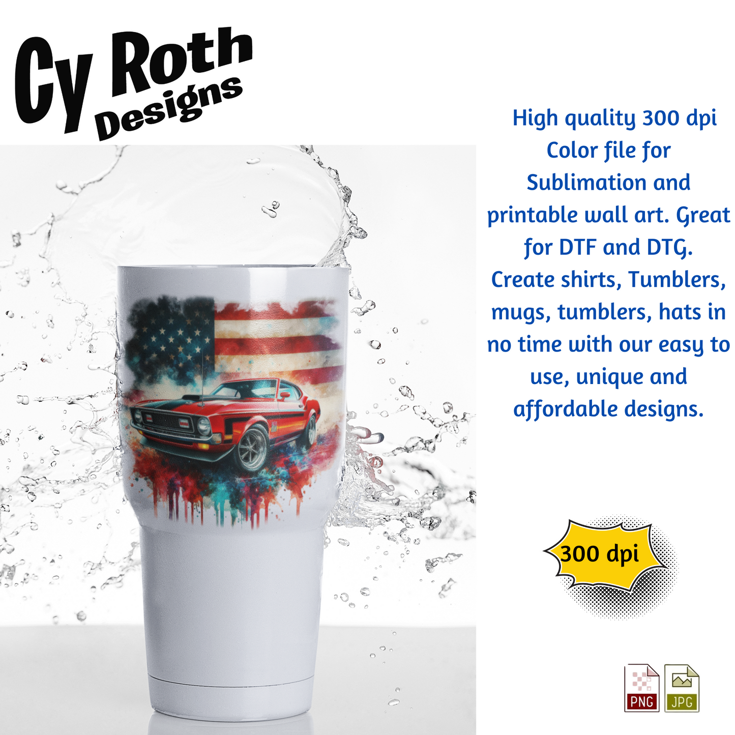 1972 Mustang Sublimation PNG JPG file, Wall Art 20oz skinny Tumbler, shirt PNG, Junk Journal image