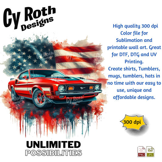 1972 Ford Mustang Sublimation Wall Art 20oz skinny Tumbler PNG JPG file, shirt PNG, Junk Journal image