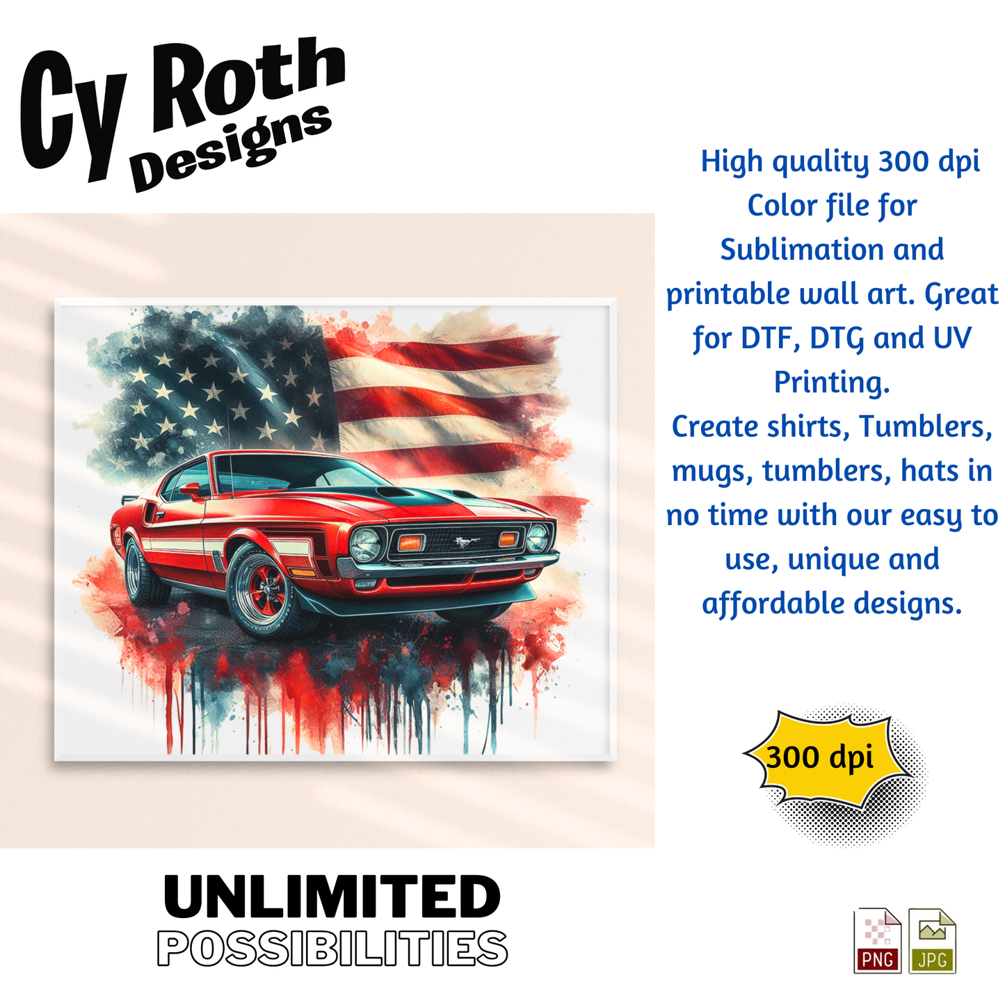 1972 Ford Mustang Sublimation Wall Art 20oz skinny Tumbler PNG JPG file, shirt PNG, Junk Journal image