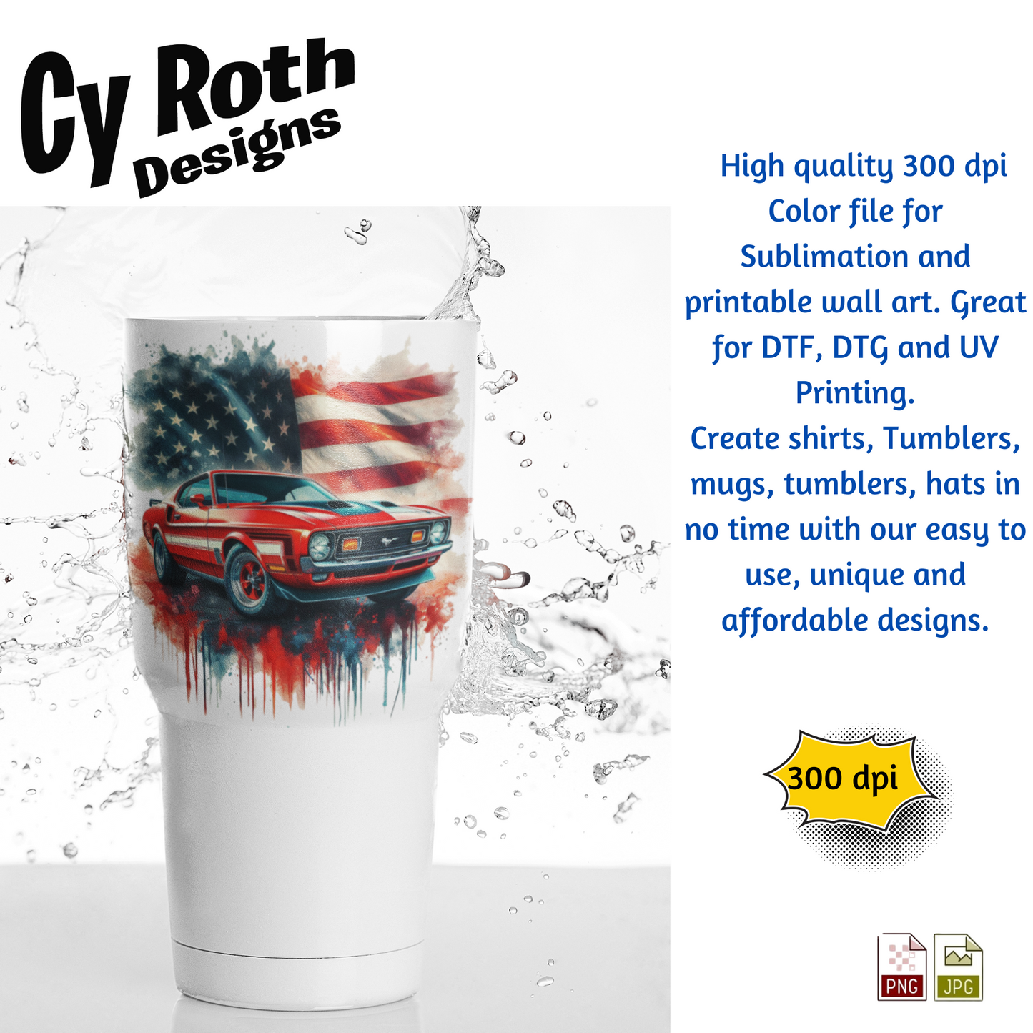 1972 Ford Mustang Sublimation Wall Art 20oz skinny Tumbler PNG JPG file, shirt PNG, Junk Journal image