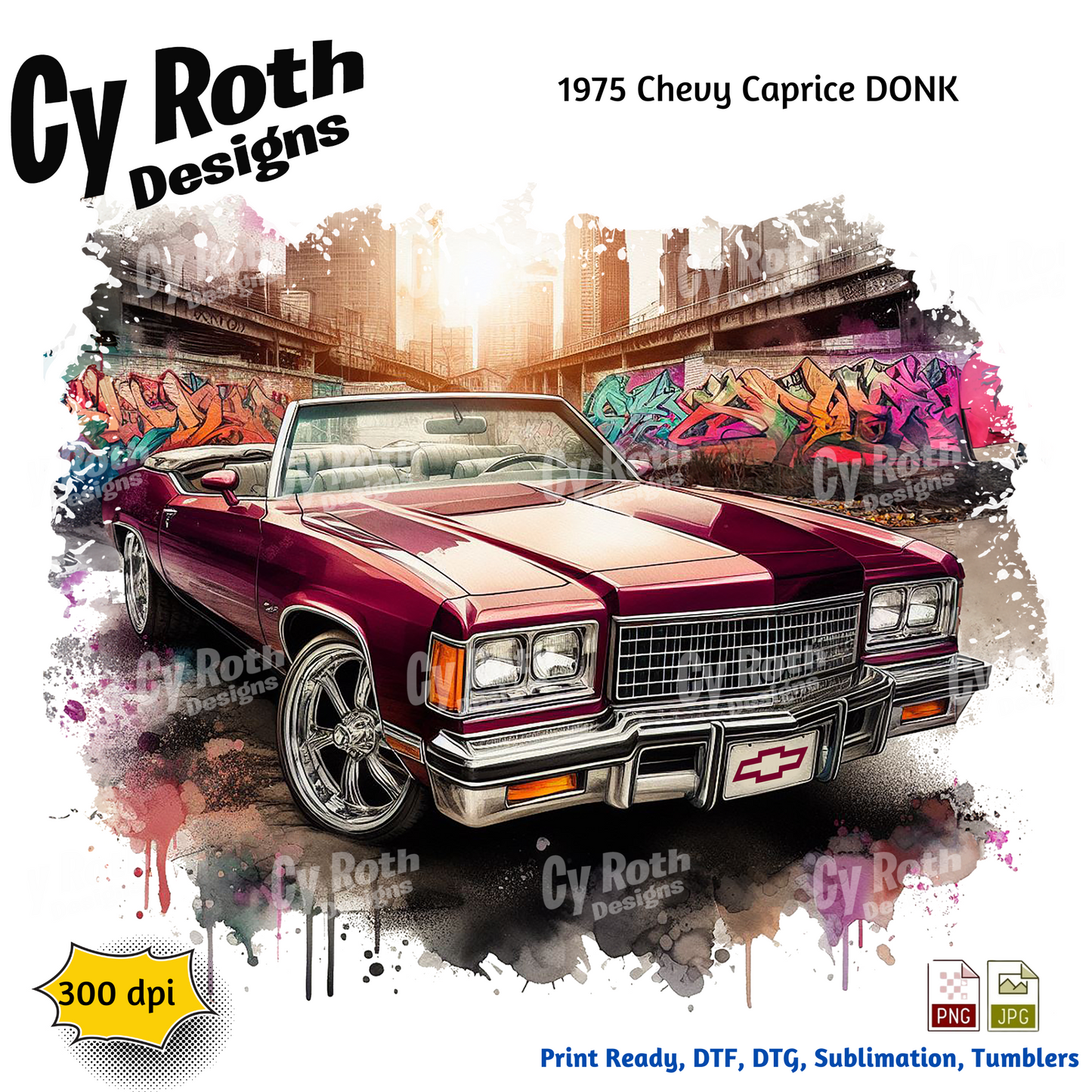 1975 Chevy Caprice Sublimation PNG JPG file, Wall Art 20oz skinny Tumbler, shirt PNG, Junk Journal image