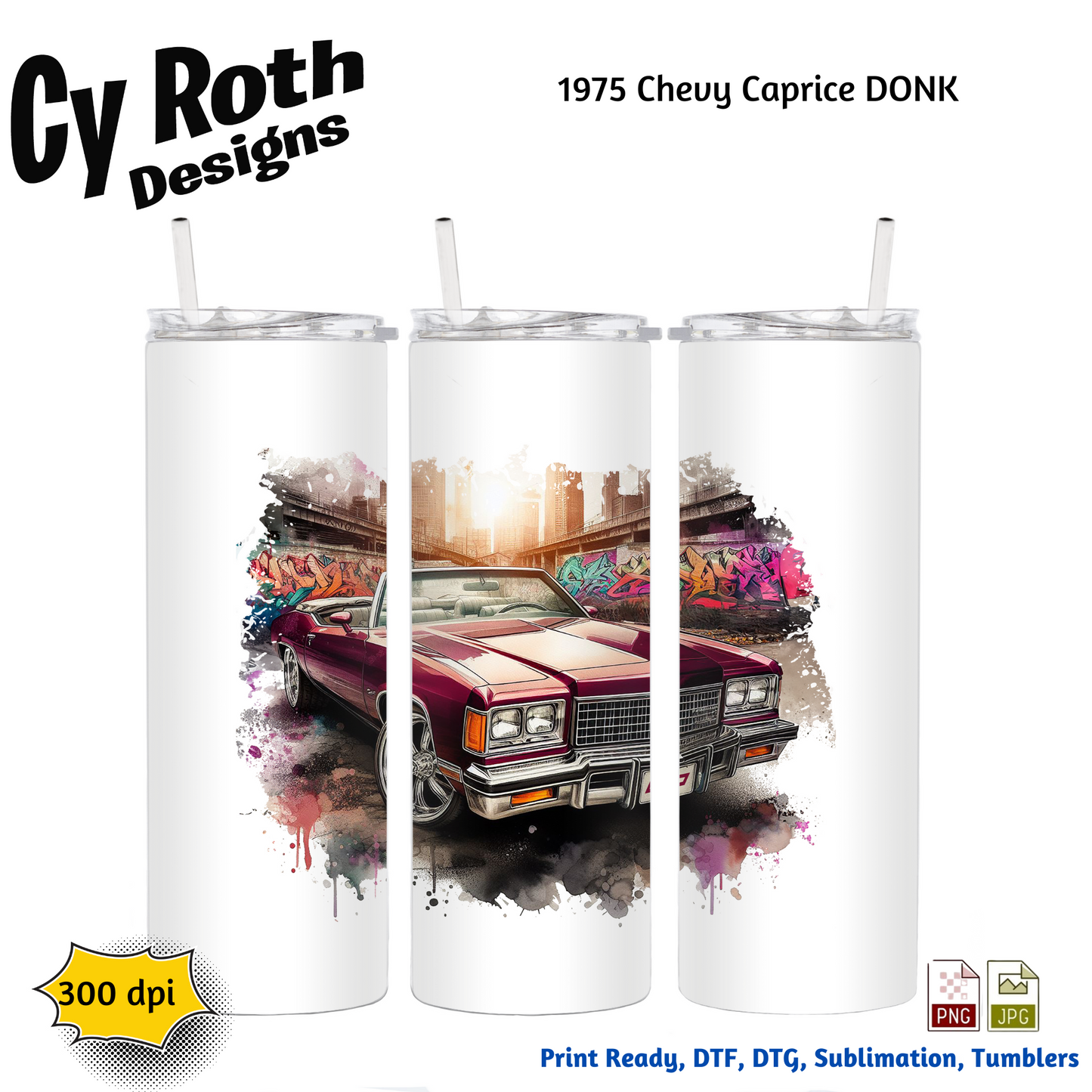 1975 Chevy Caprice Sublimation PNG JPG file, Wall Art 20oz skinny Tumbler, shirt PNG, Junk Journal image