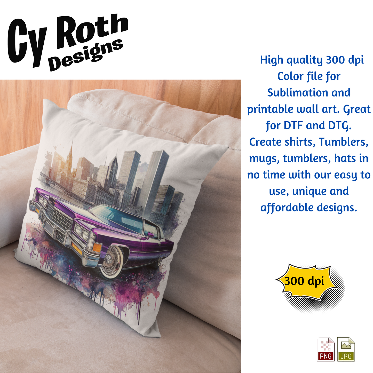 1975 Cadillac Sublimation PNG JPG file, Wall Art 20oz skinny Tumbler, shirt PNG, Junk Journal image