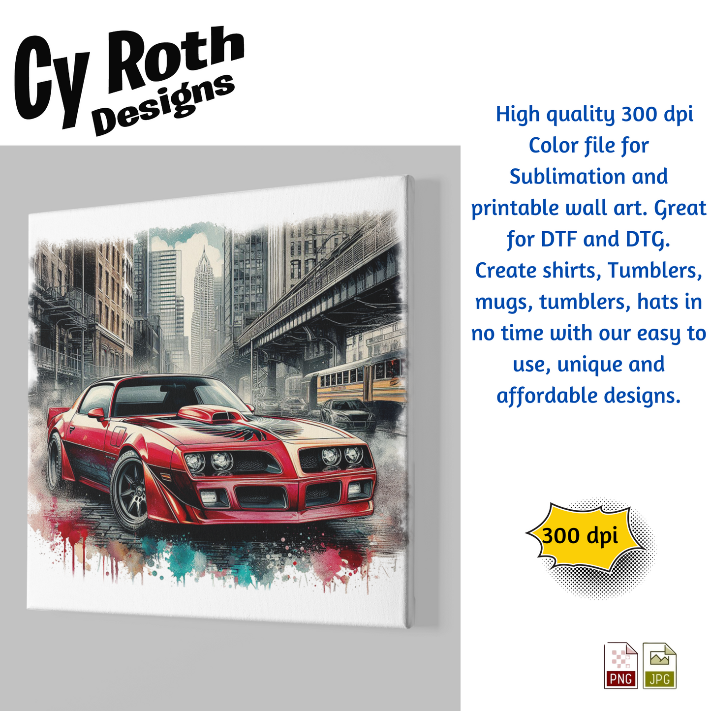 1977 Trans Am Sublimation Wall Art 20oz skinny Tumbler PNG JPG file, shirt PNG, Junk Journal image