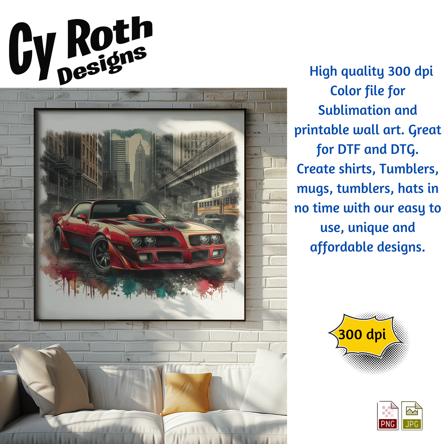 1977 Trans Am Sublimation Wall Art 20oz skinny Tumbler PNG JPG file, shirt PNG, Junk Journal image