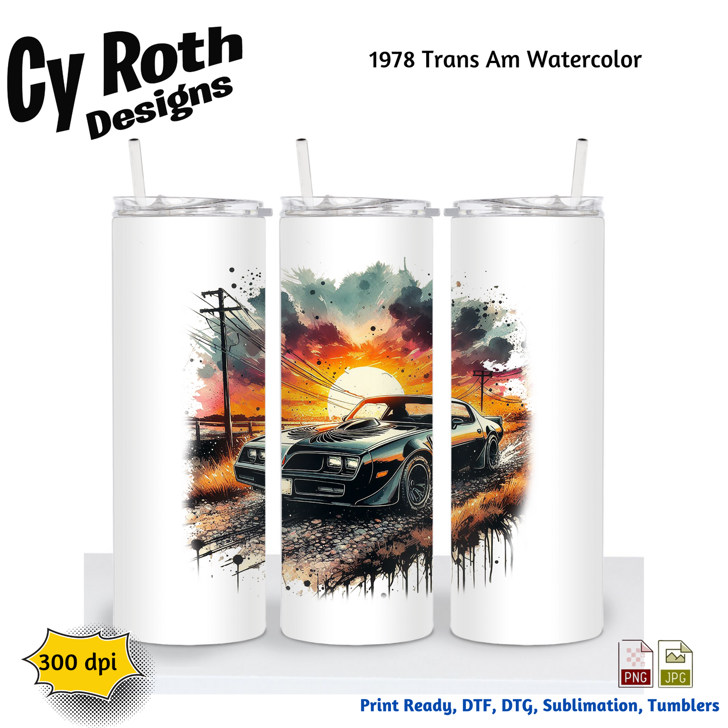 1978 Trans Am Sublimation PNG JPG file, Wall Art 20oz skinny Tumbler, shirt PNG, Junk Journal image