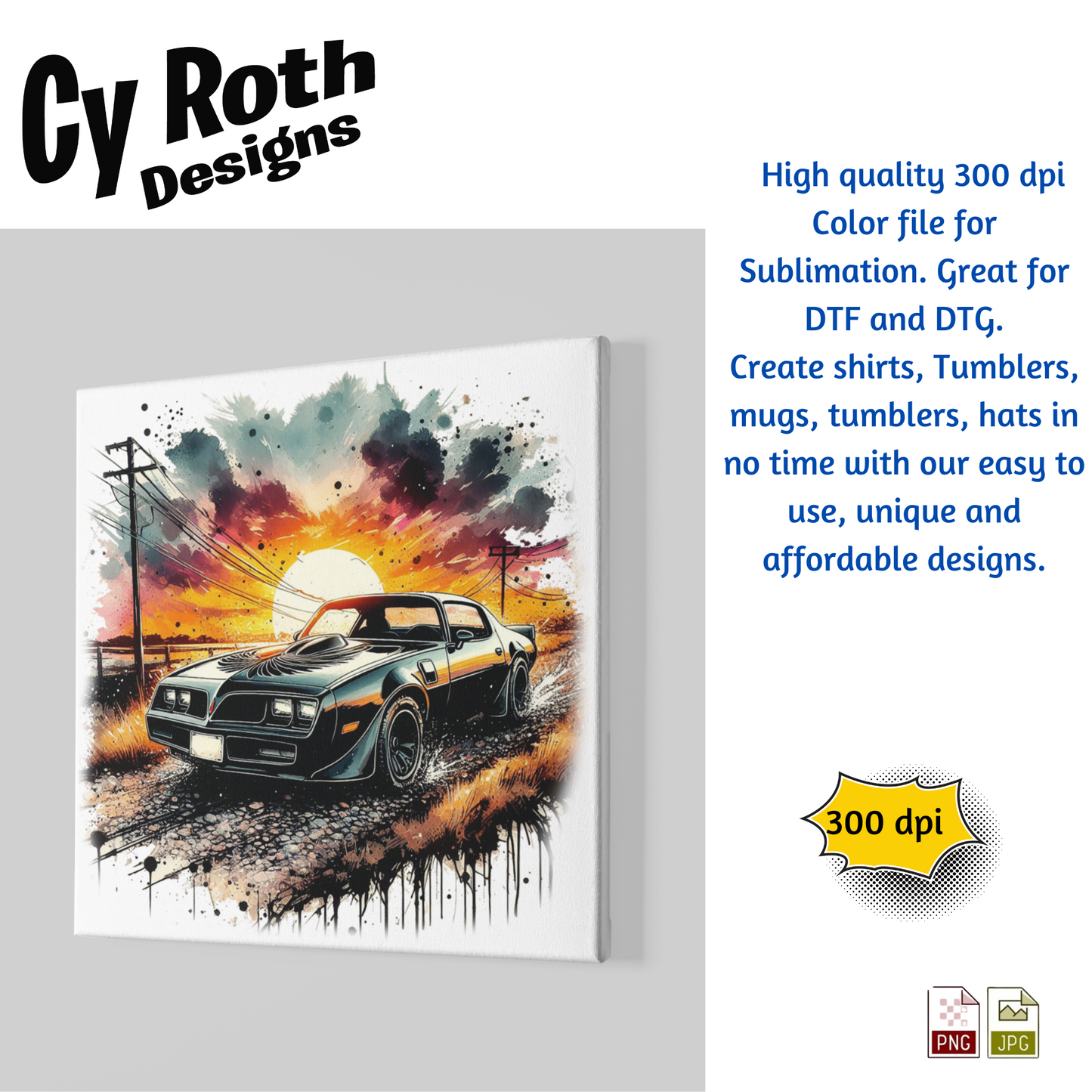 1978 Trans Am Sublimation PNG JPG file, Wall Art 20oz skinny Tumbler, shirt PNG, Junk Journal image